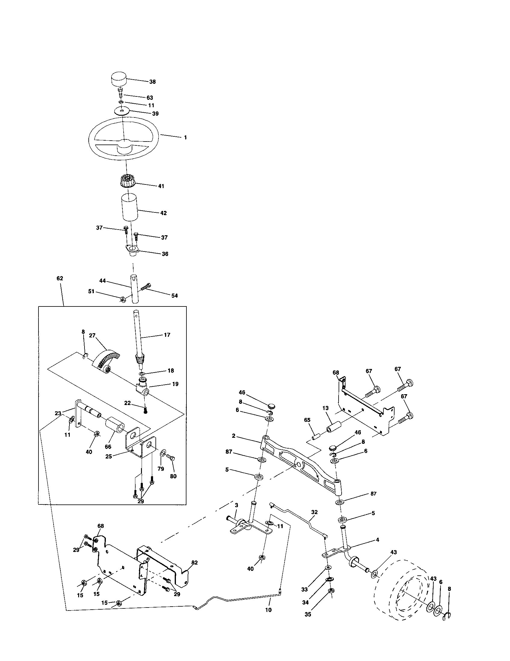 Poulan PR17H42STB steering assembly diagram