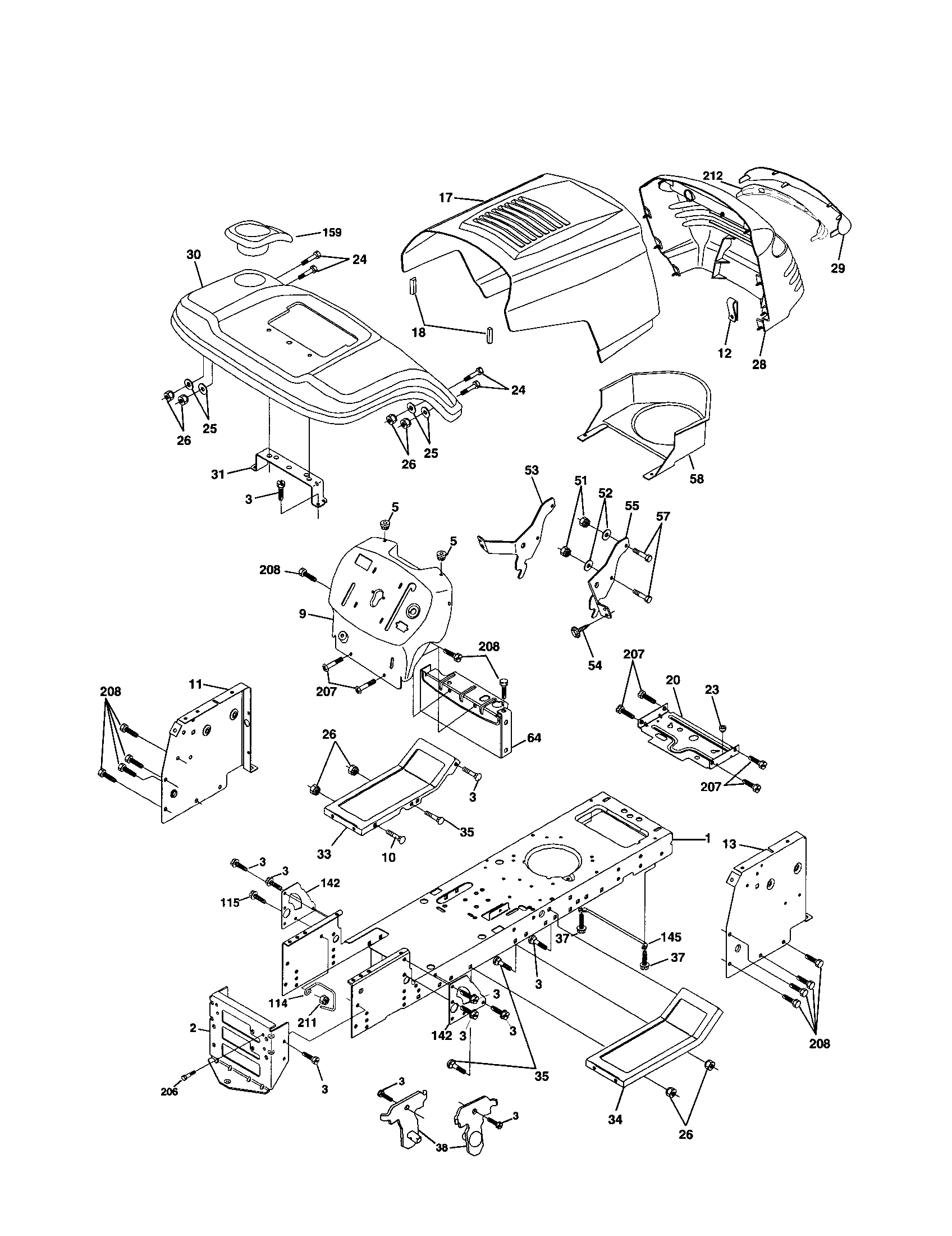 Poulan PR1742STB chassis and enclosures diagram