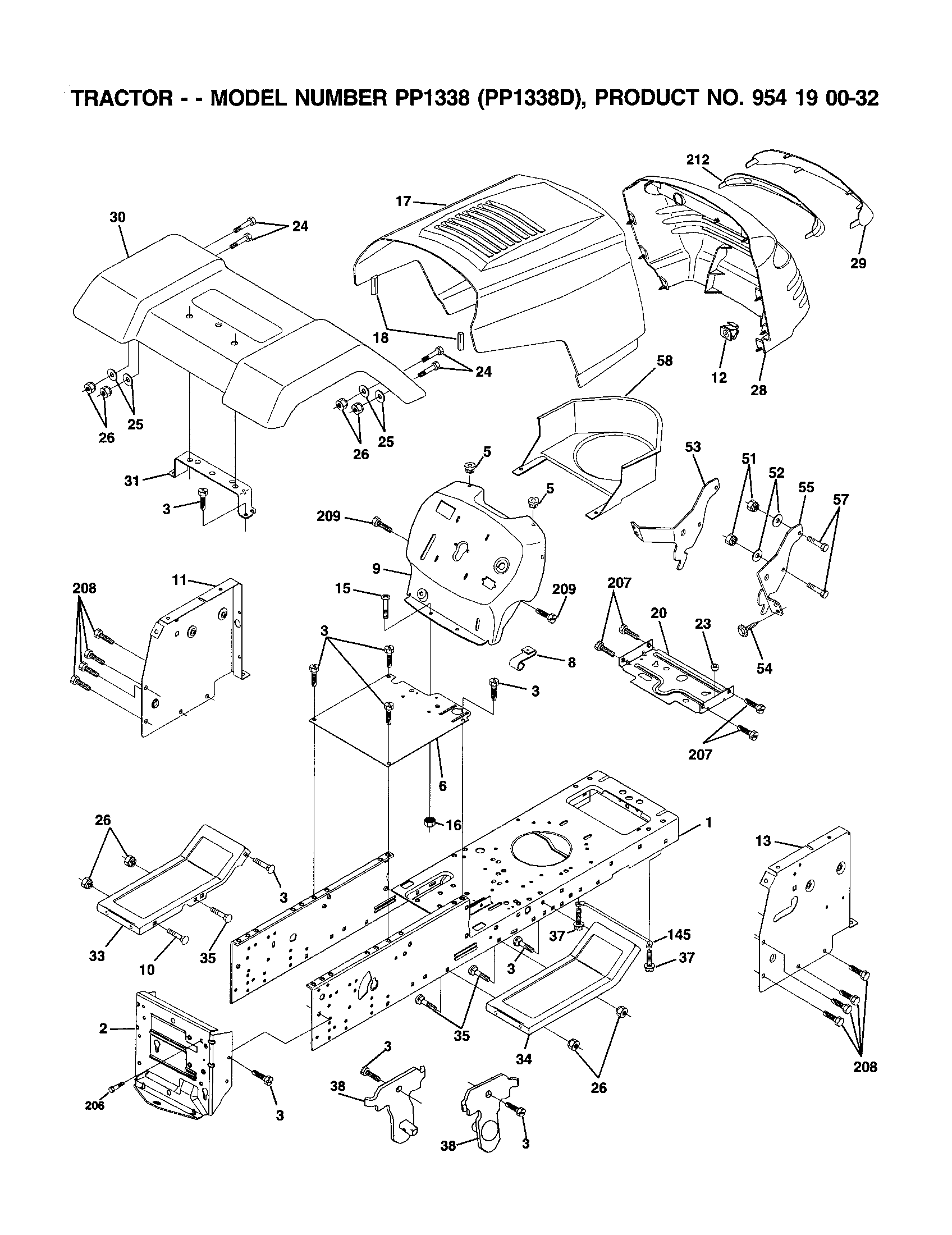 Poulan PP1338D chassis and enclosures diagram