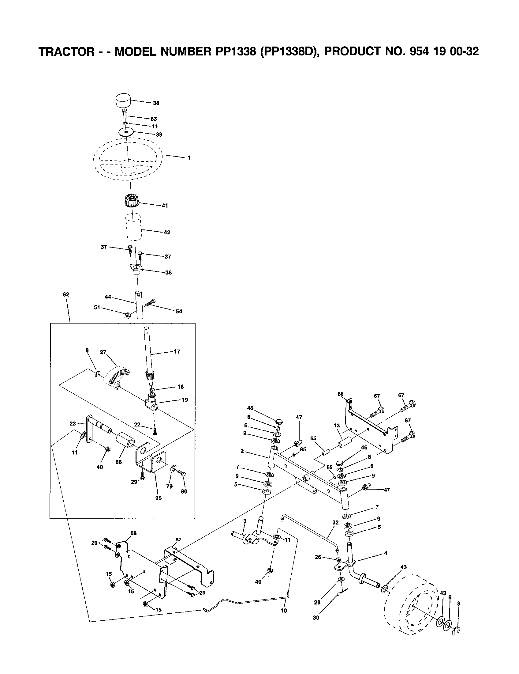 Poulan PP1338D steering assembly diagram