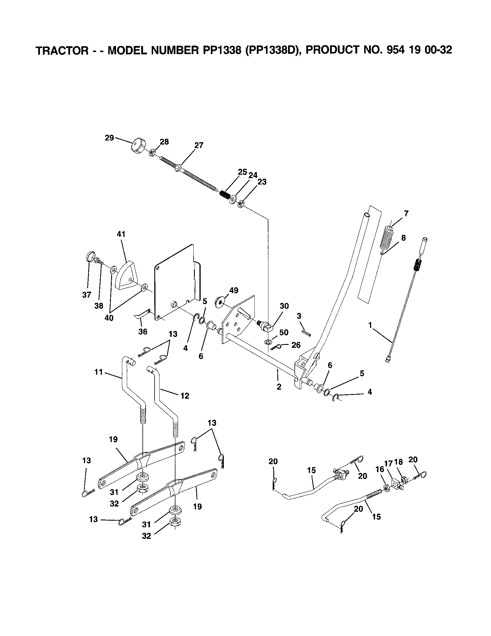 Poulan PP1338D mower lift diagram