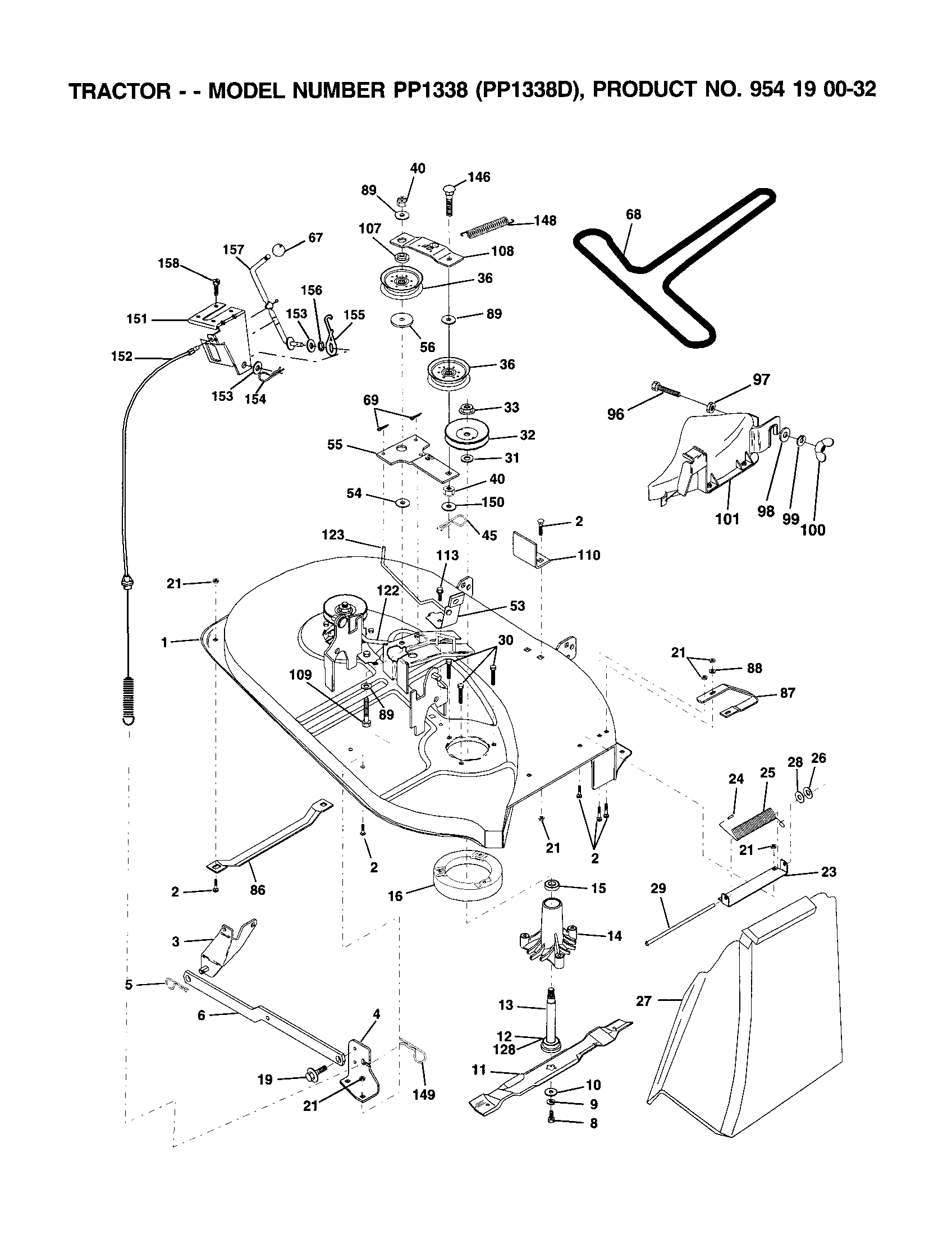 Poulan PP1338D mower deck diagram