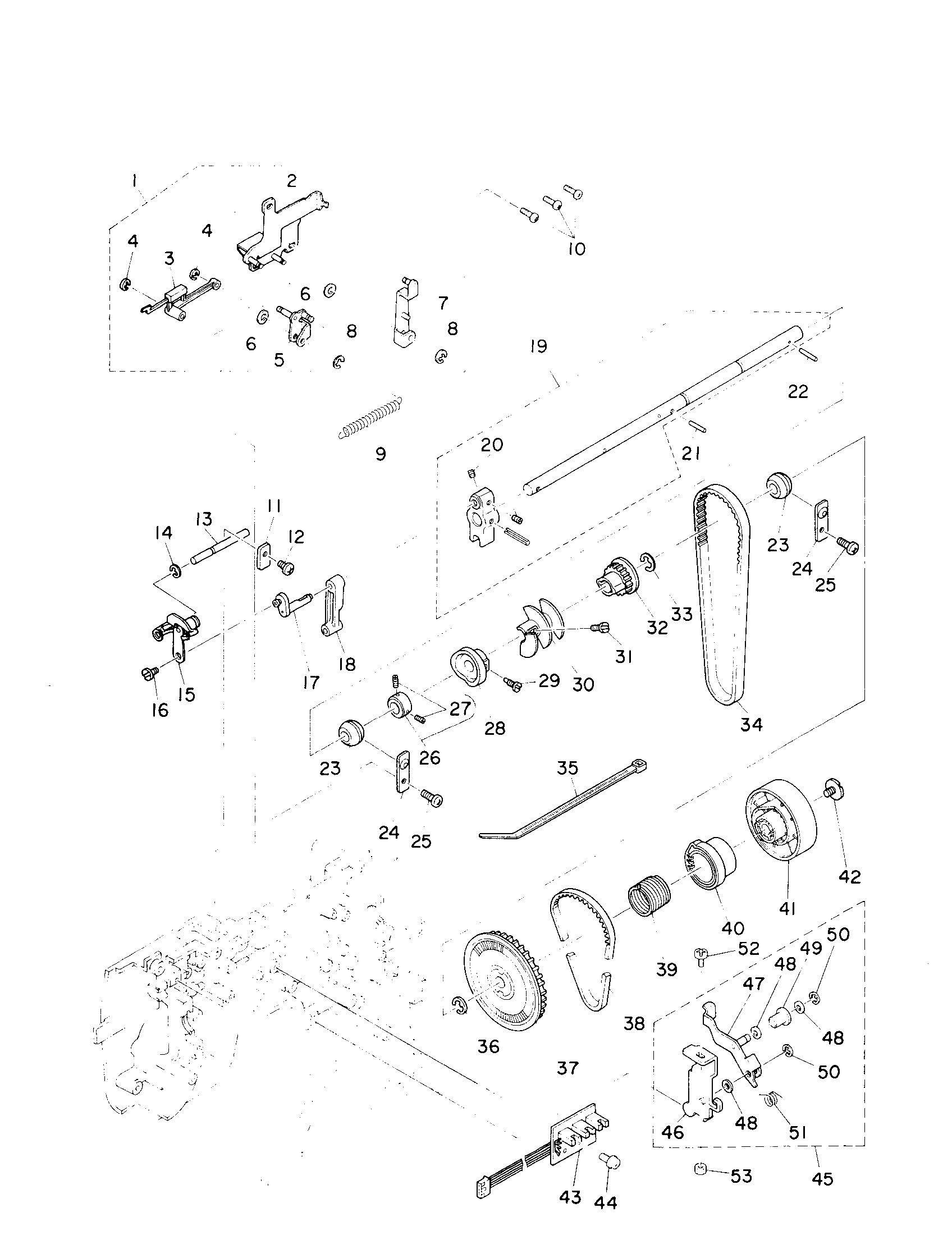 Singer QUANTUM XL-1 main shaft/idler pulley components diagram