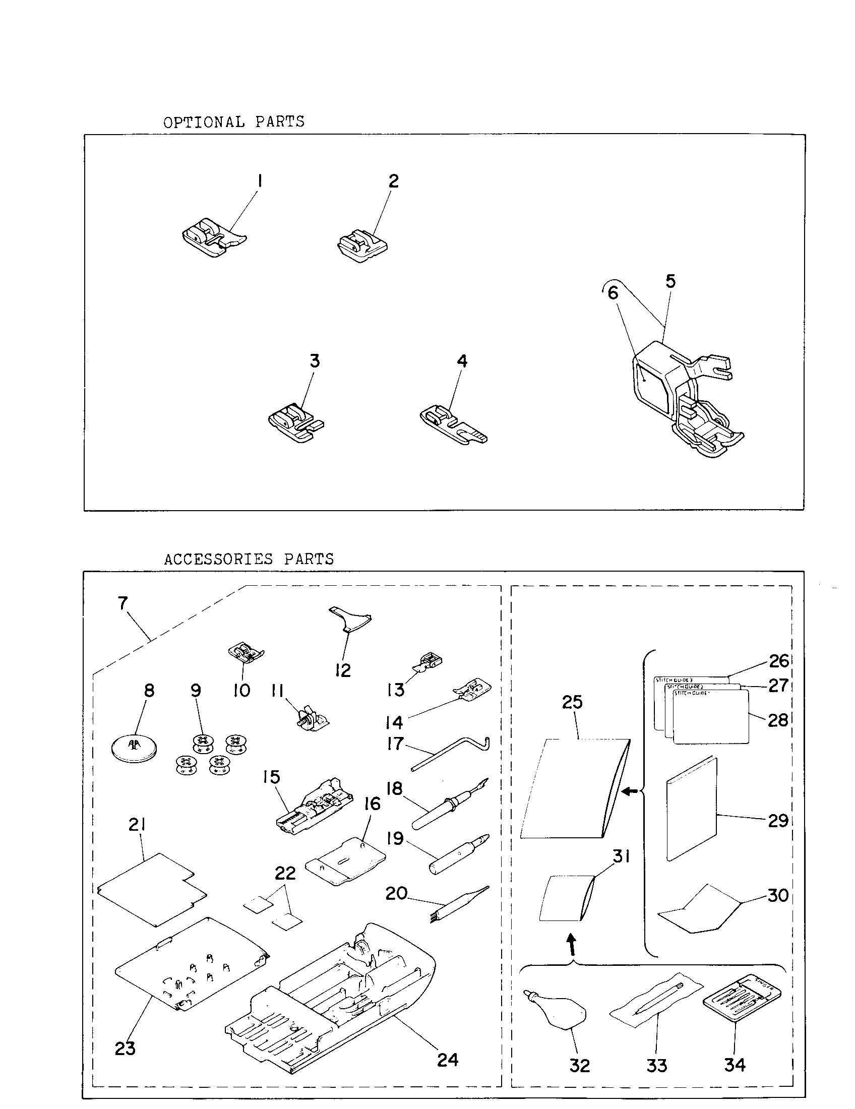 Singer QUANTUM XL-1 optional parts/accessories diagram