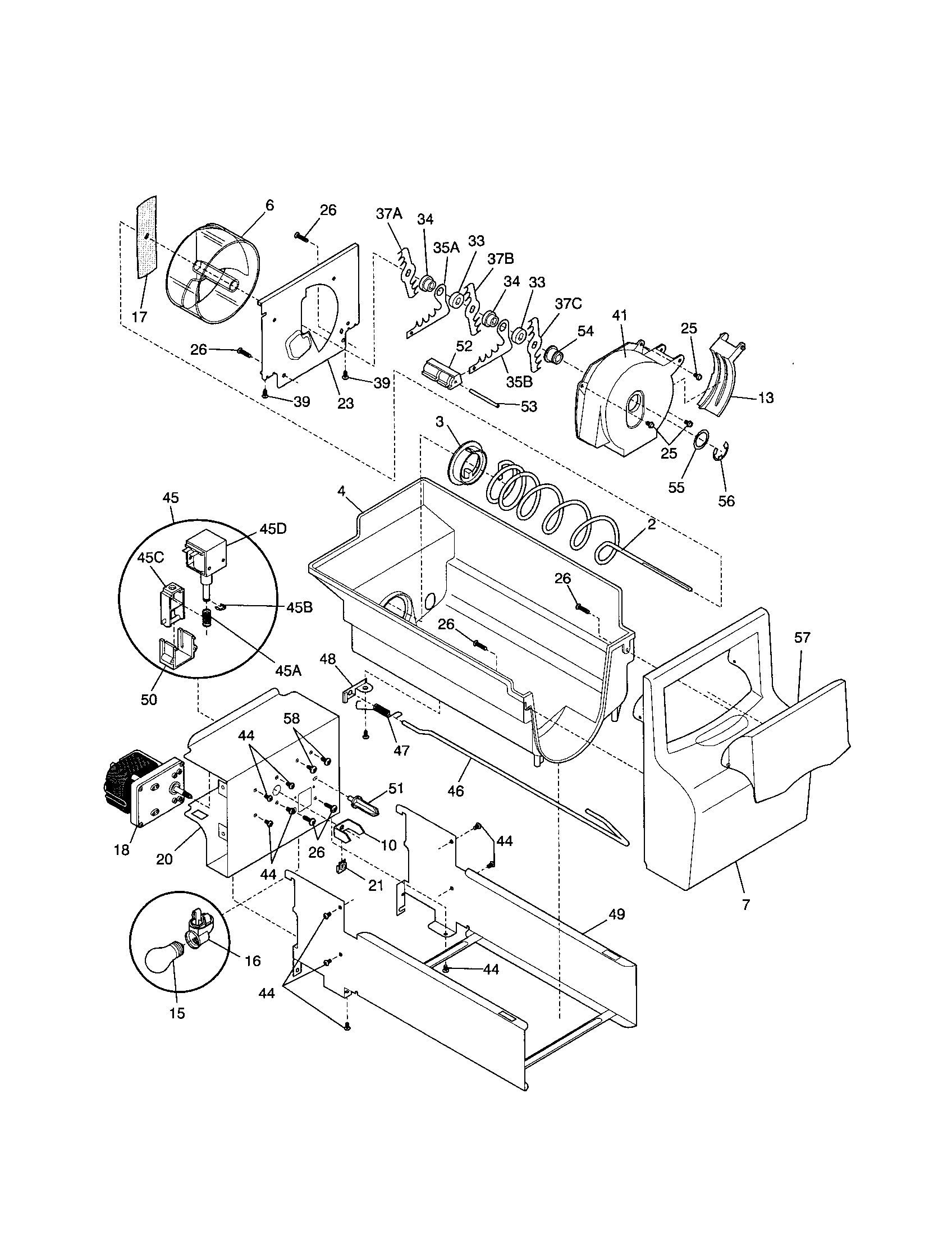 Frigidaire FRS24ZRHW3 ice container diagram