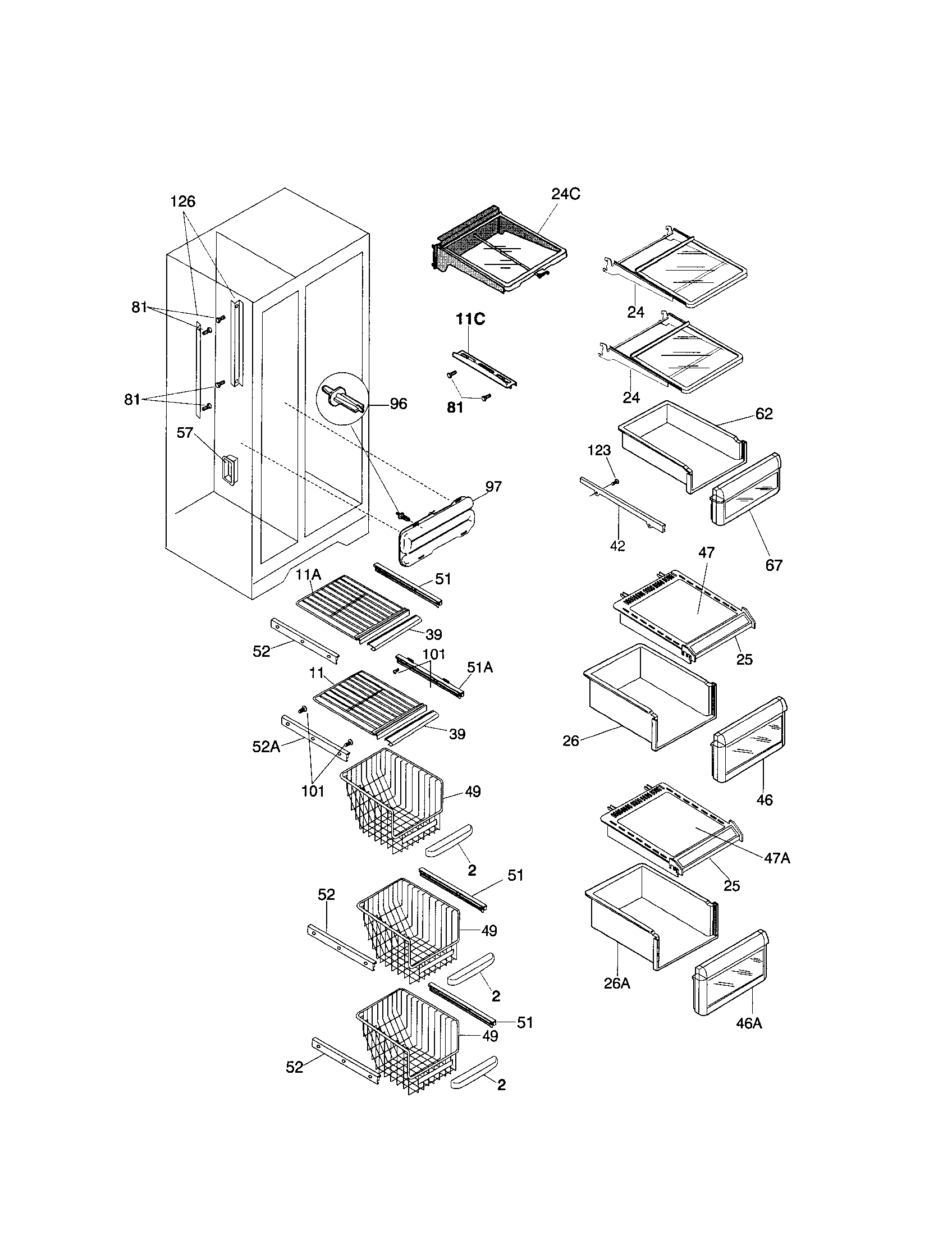 Frigidaire FRS26ZGHD3 shelves diagram