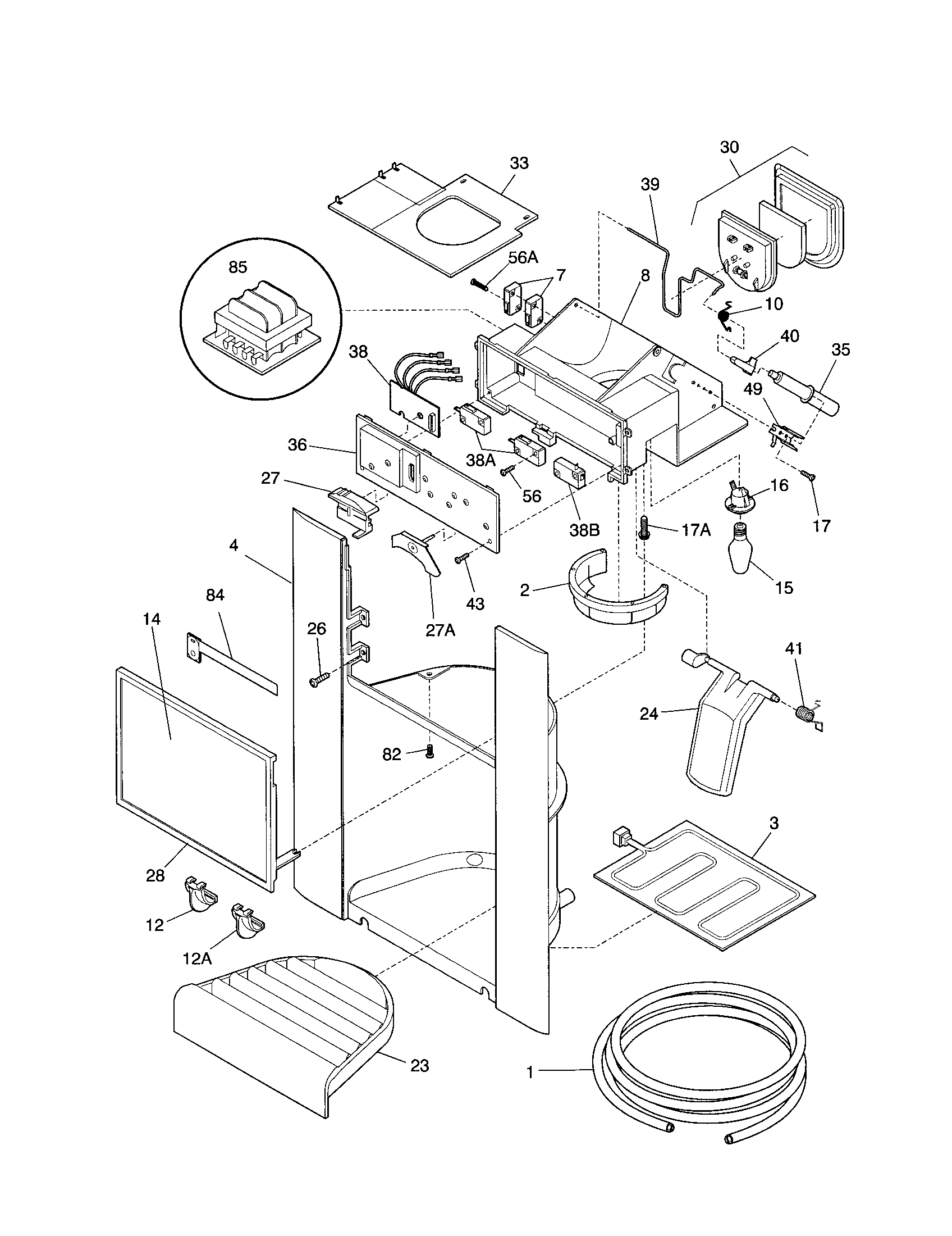 Frigidaire FRS26ZNHB1 dispenser diagram