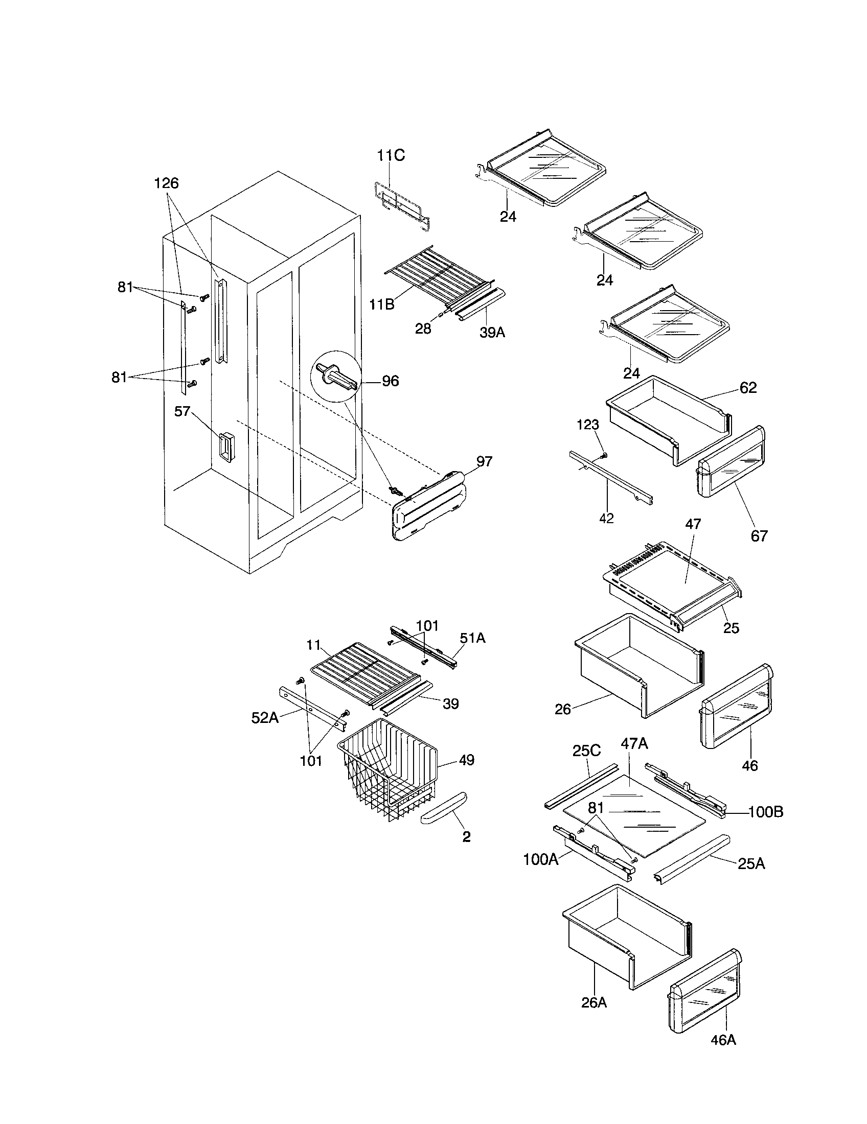 Frigidaire FRS26ZRGD4 shelves diagram