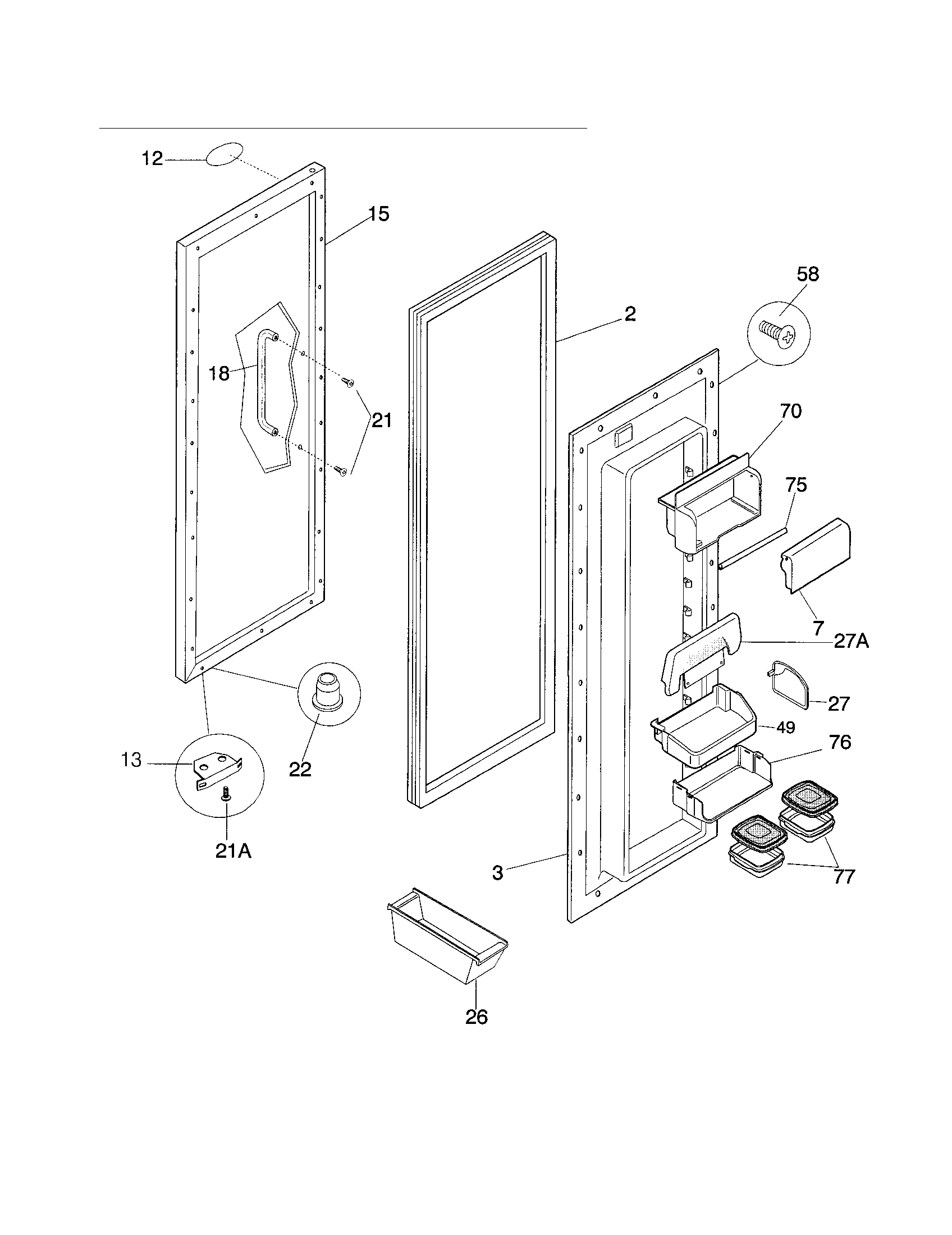 Frigidaire FRS26ZSGW3 refrigerator door diagram