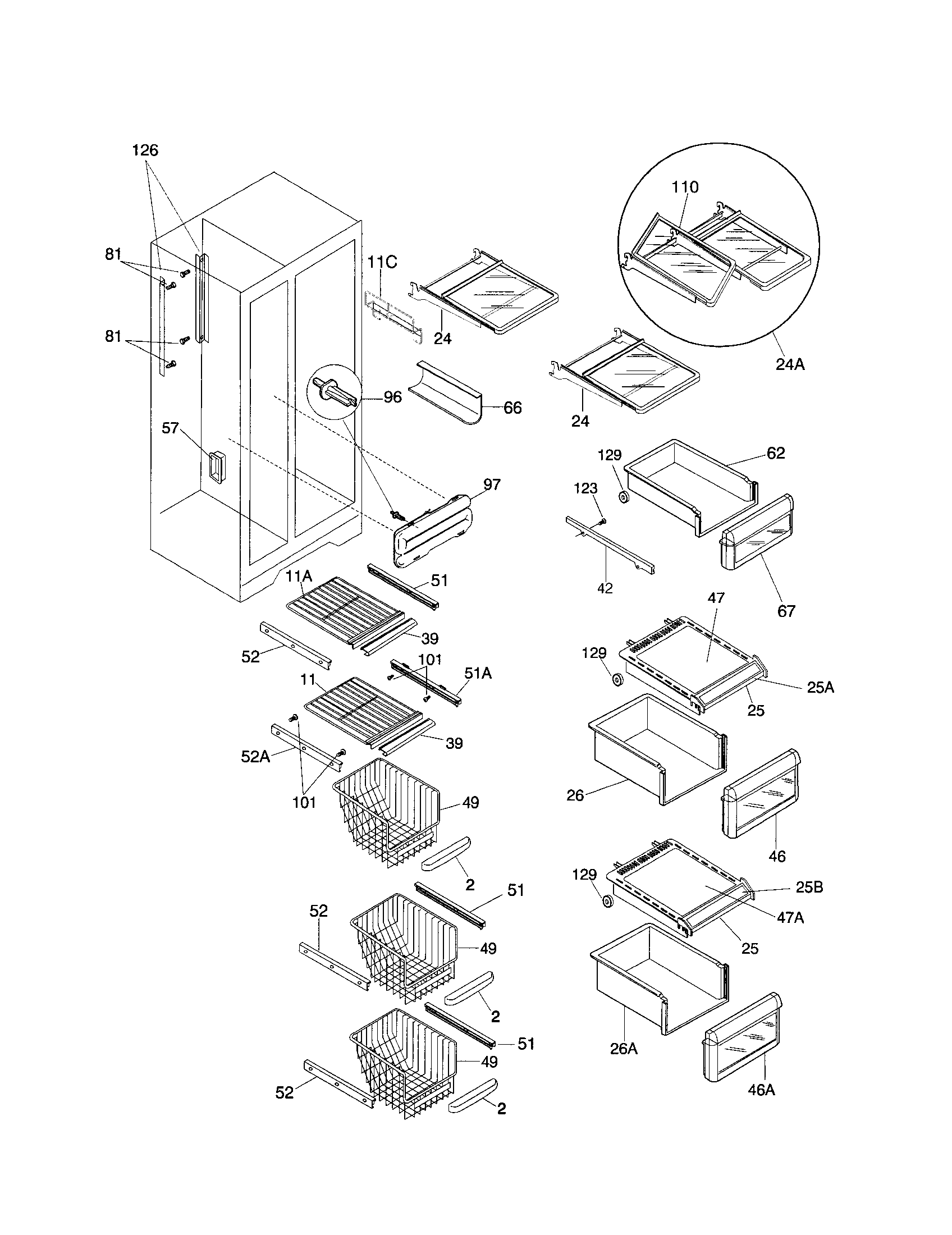 Frigidaire FRS26ZSGW3 shelves diagram