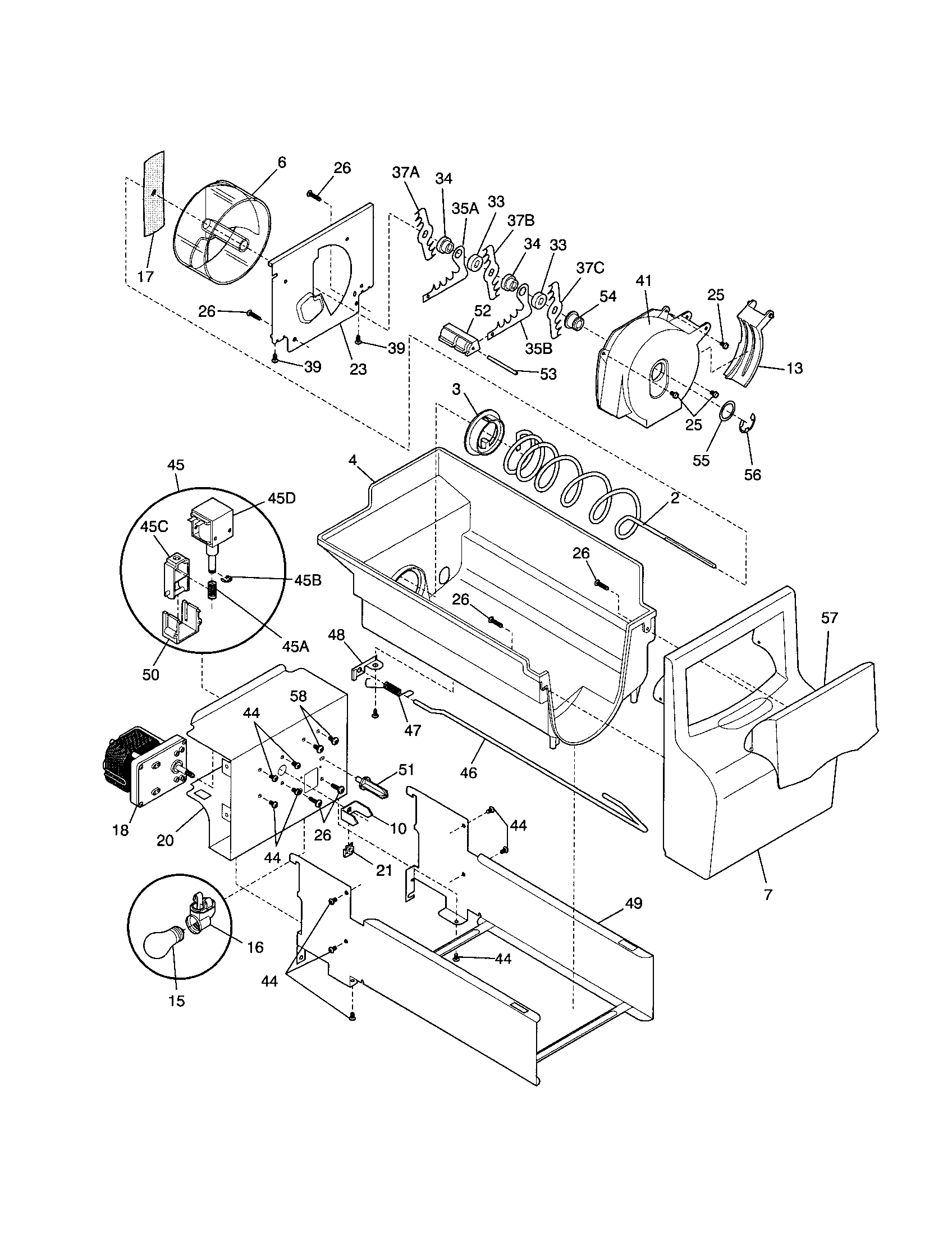 Frigidaire FRS26ZSGW3 ice container diagram