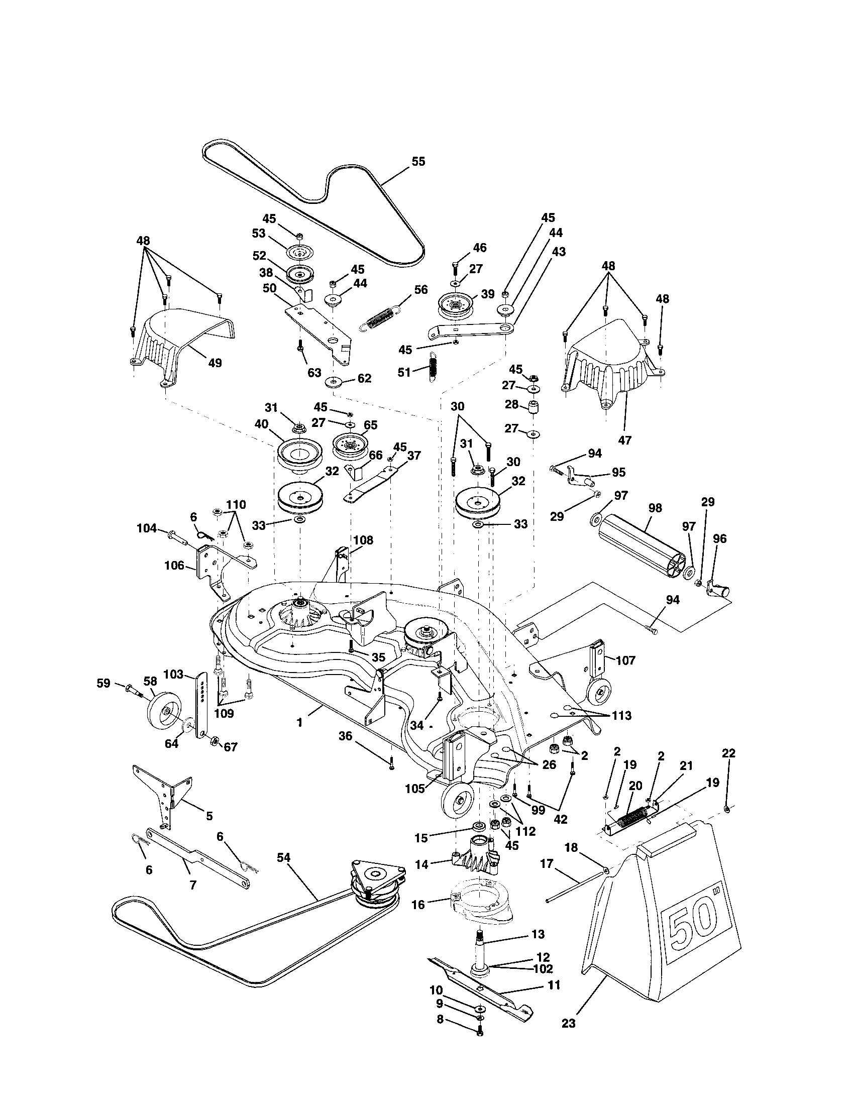 Poulan PRGT20H50B mower deck diagram