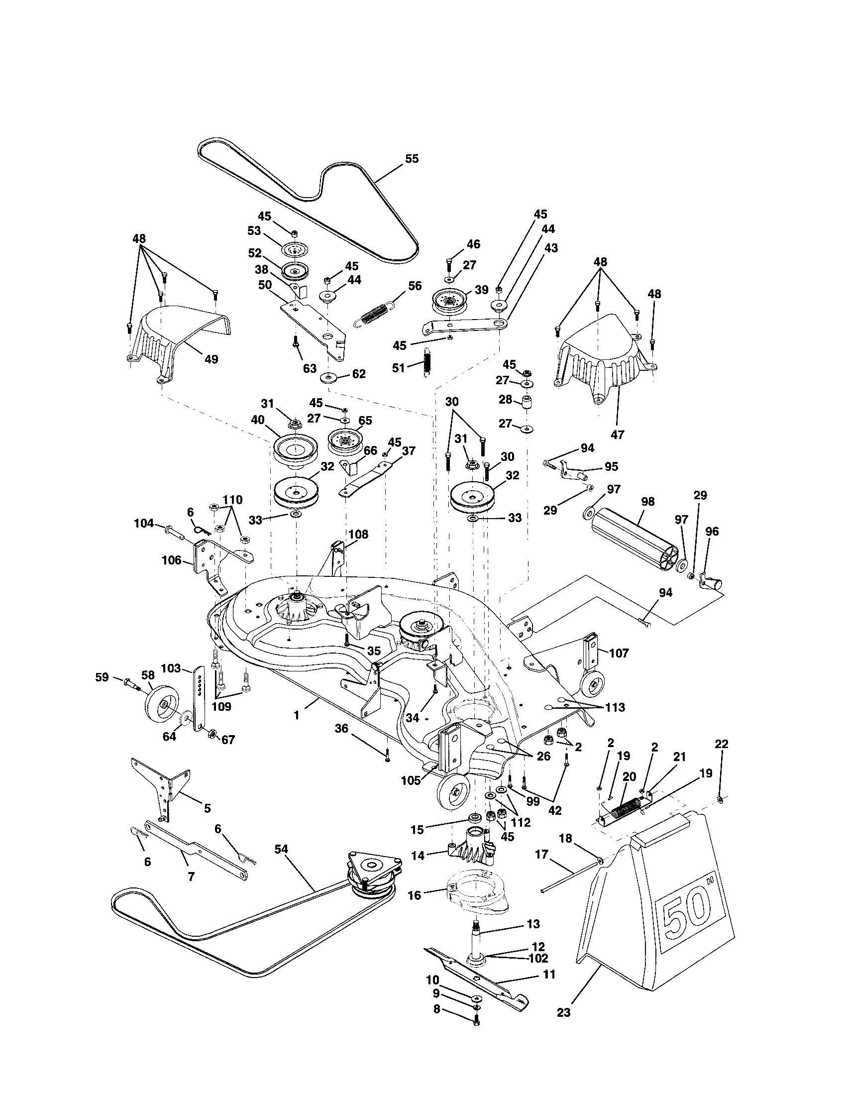 Poulan PRGT20H50A mower deck diagram