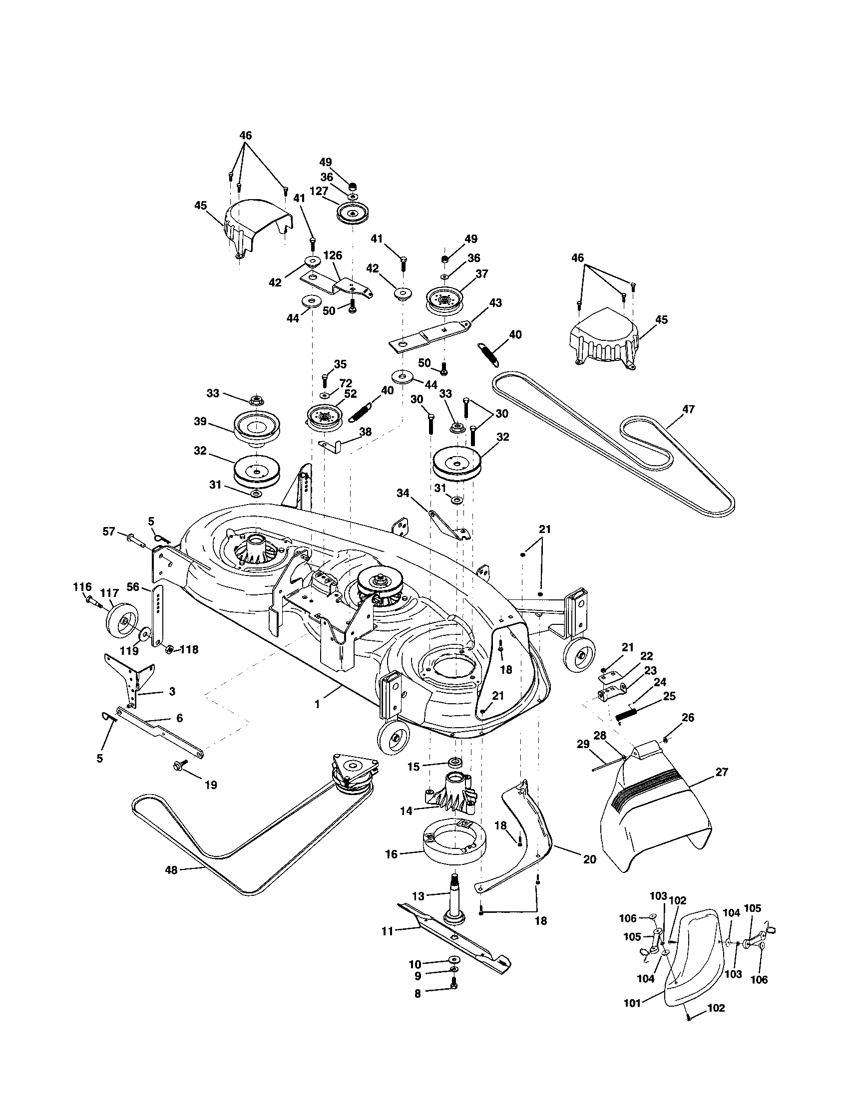 Poulan PRGT2046A mower deck diagram