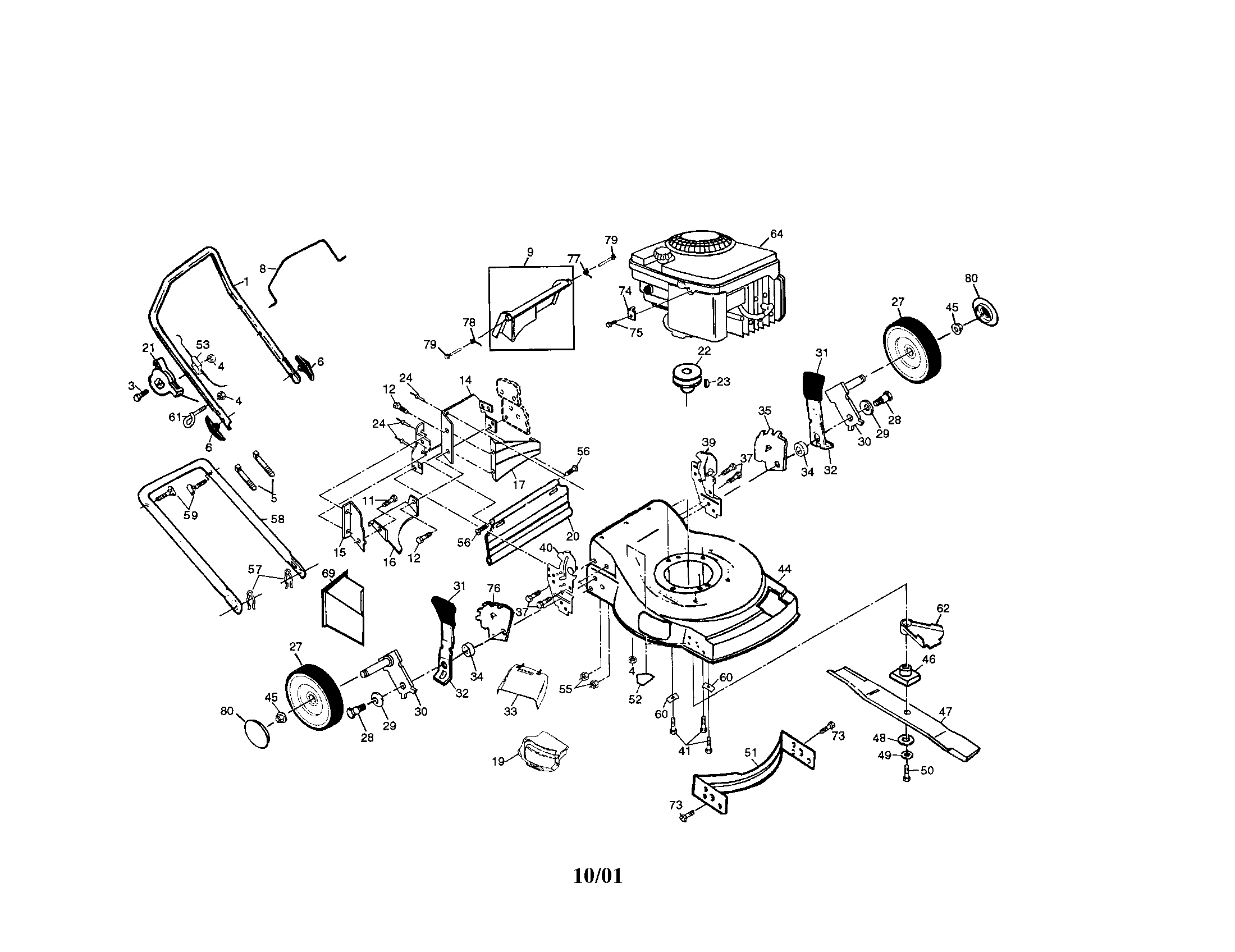Poulan PR6Y22CA power propelled rotary mower diagram