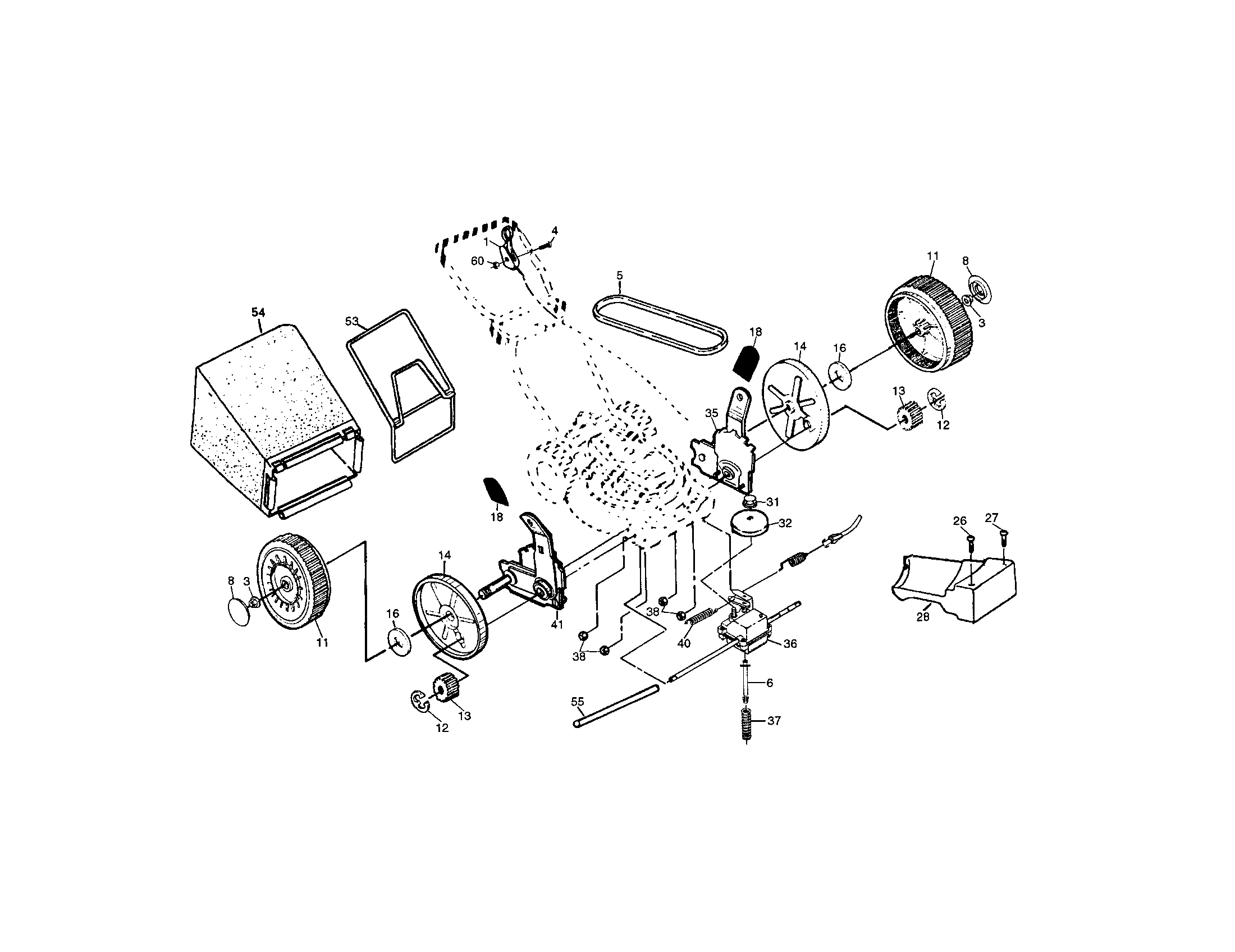 Poulan PR6Y22CA wheels, tires, and bag diagram