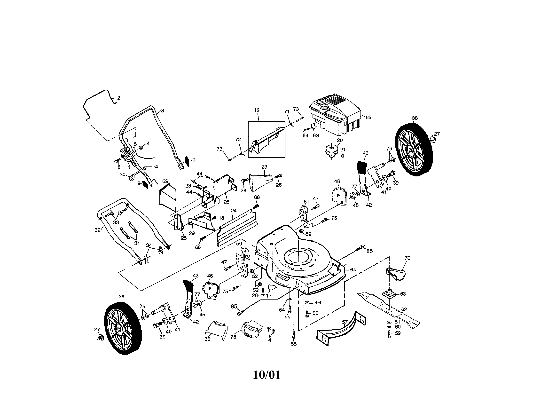 Poulan PR65Y22CHB power propelled rotary mower diagram
