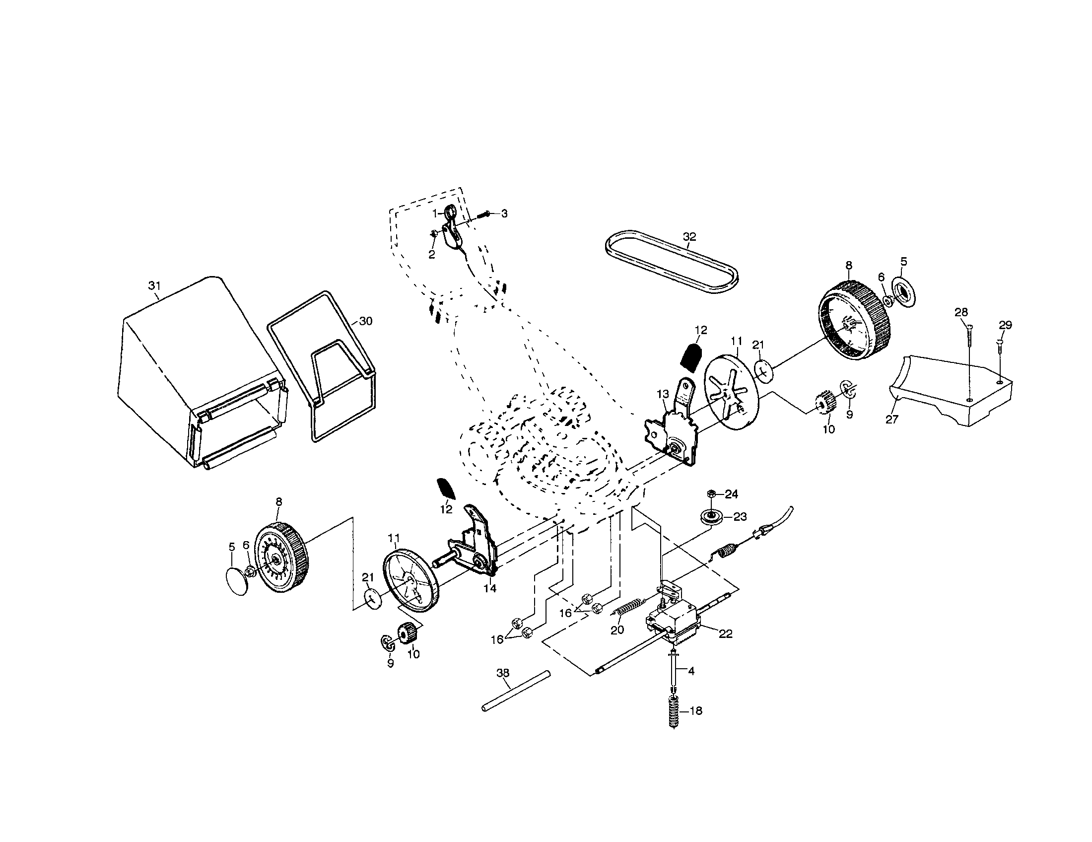 Poulan PR65Y22CHB wheels, tires and bag diagram