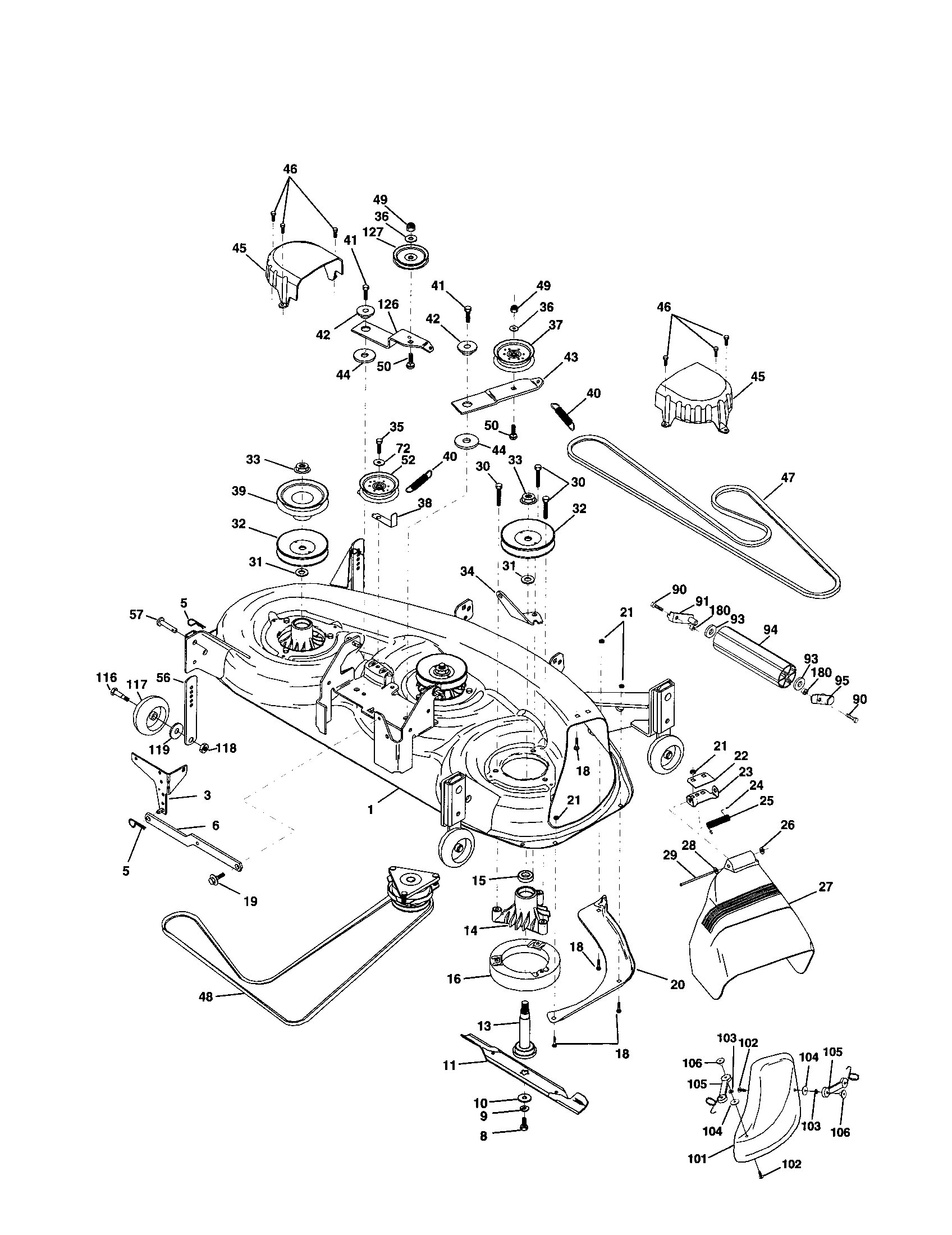 Poulan DPR22H46STB mower deck diagram