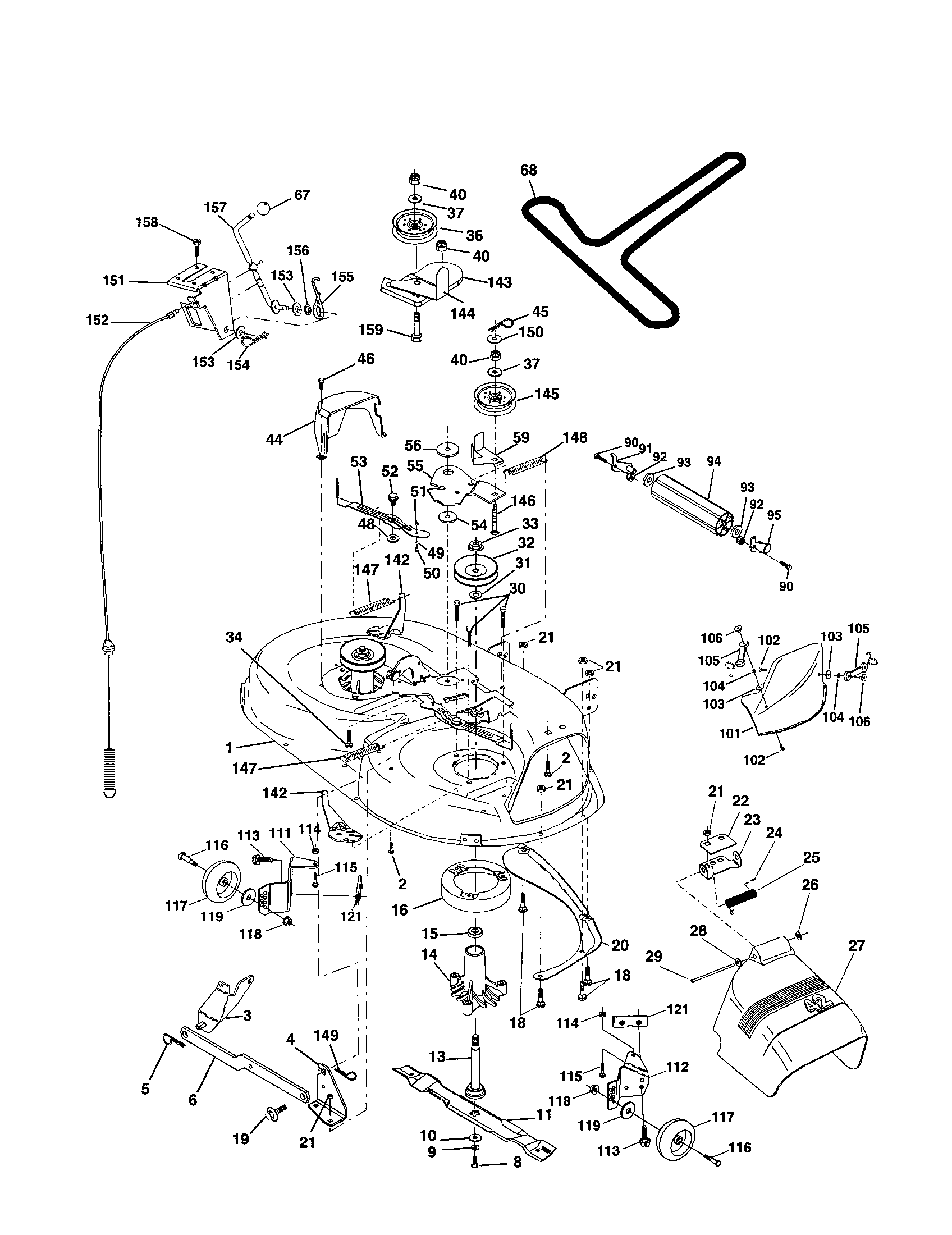 Poulan PR185H42STDA mower deck diagram