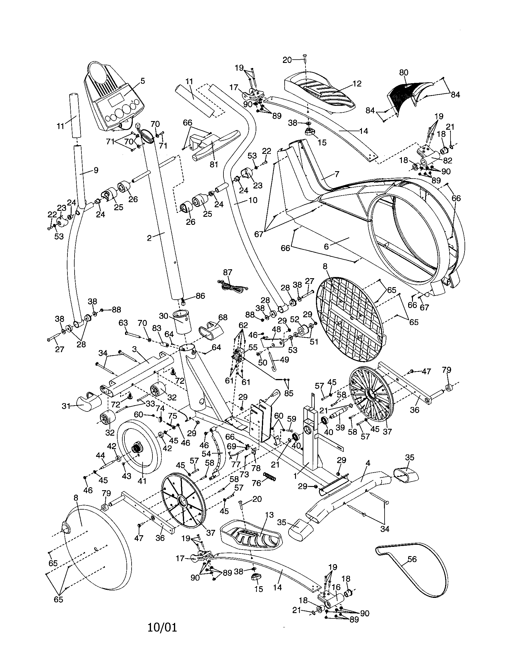 Proform 831285280 frame/console/flywheel axle diagram