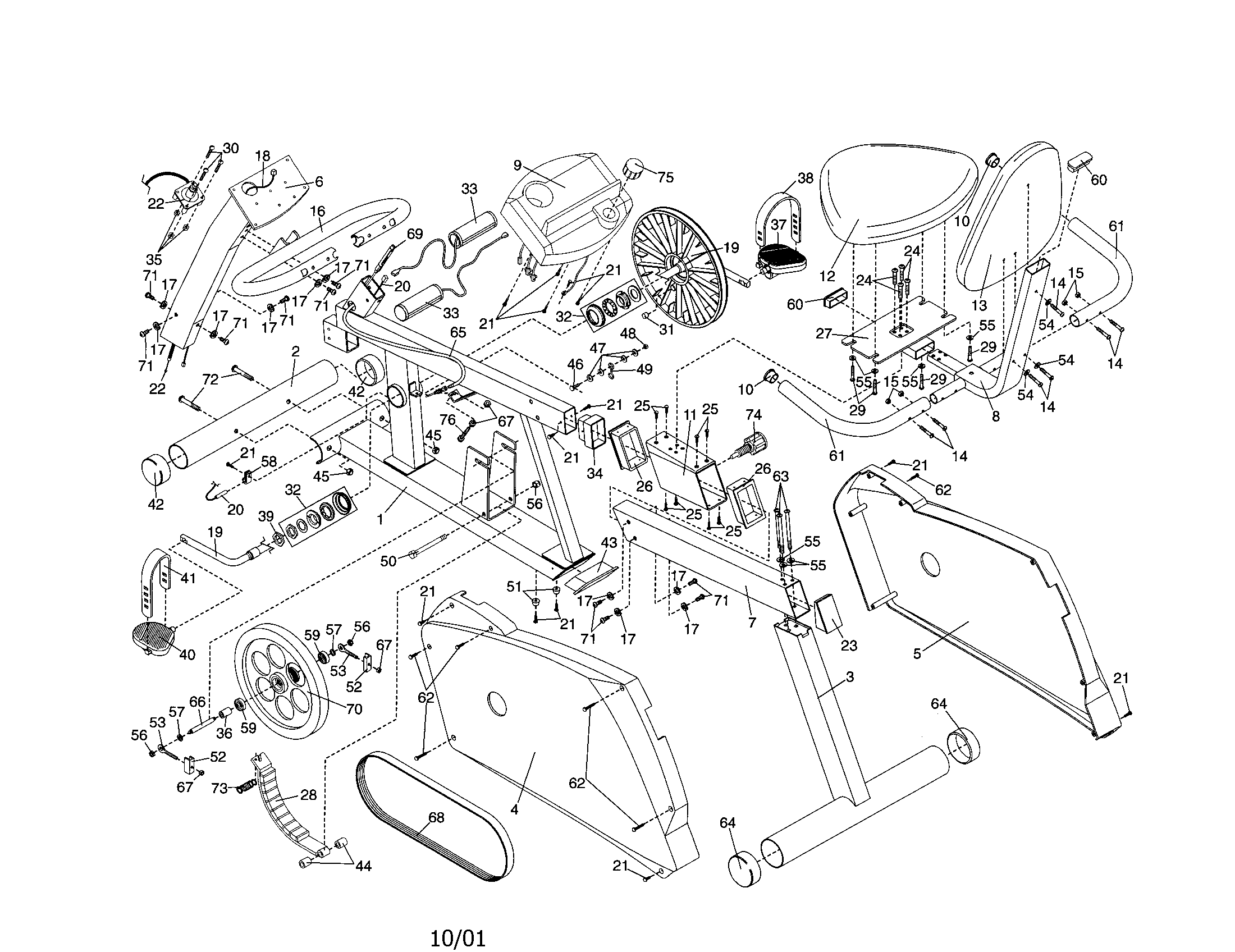Proform PFEX01010 frame/console/flywheel diagram