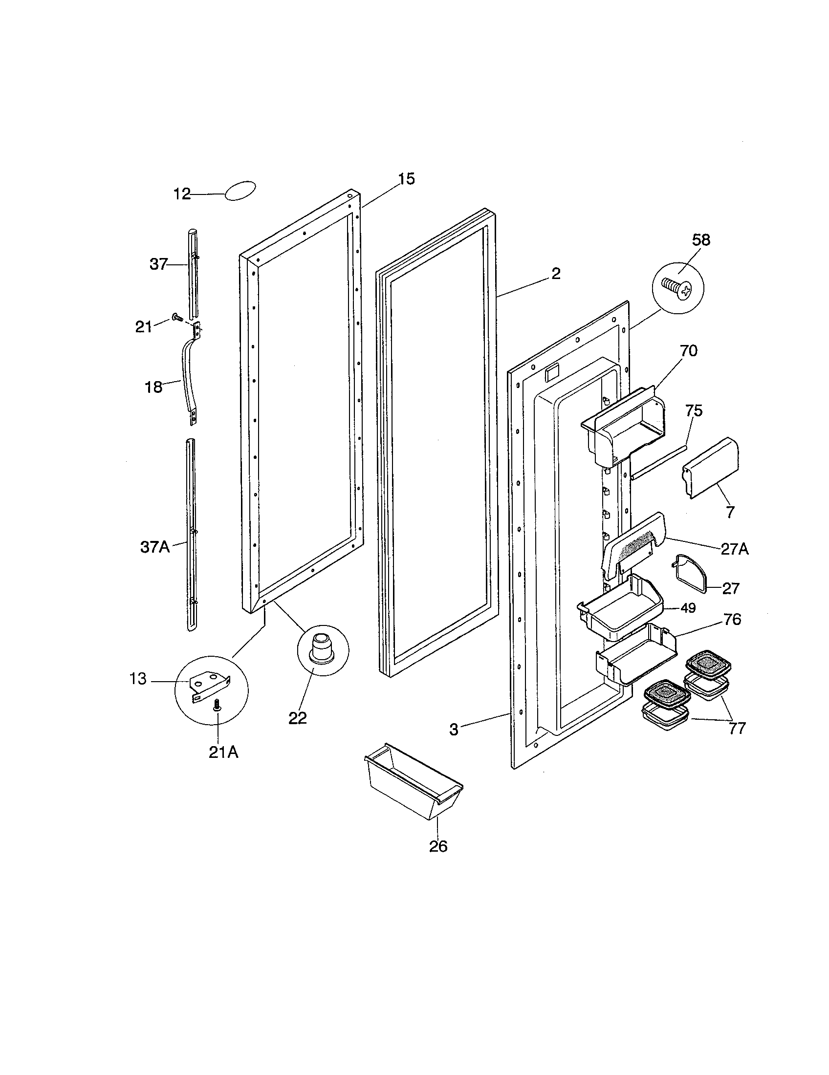 Frigidaire FRS26ZGGB4 refrigerator door diagram