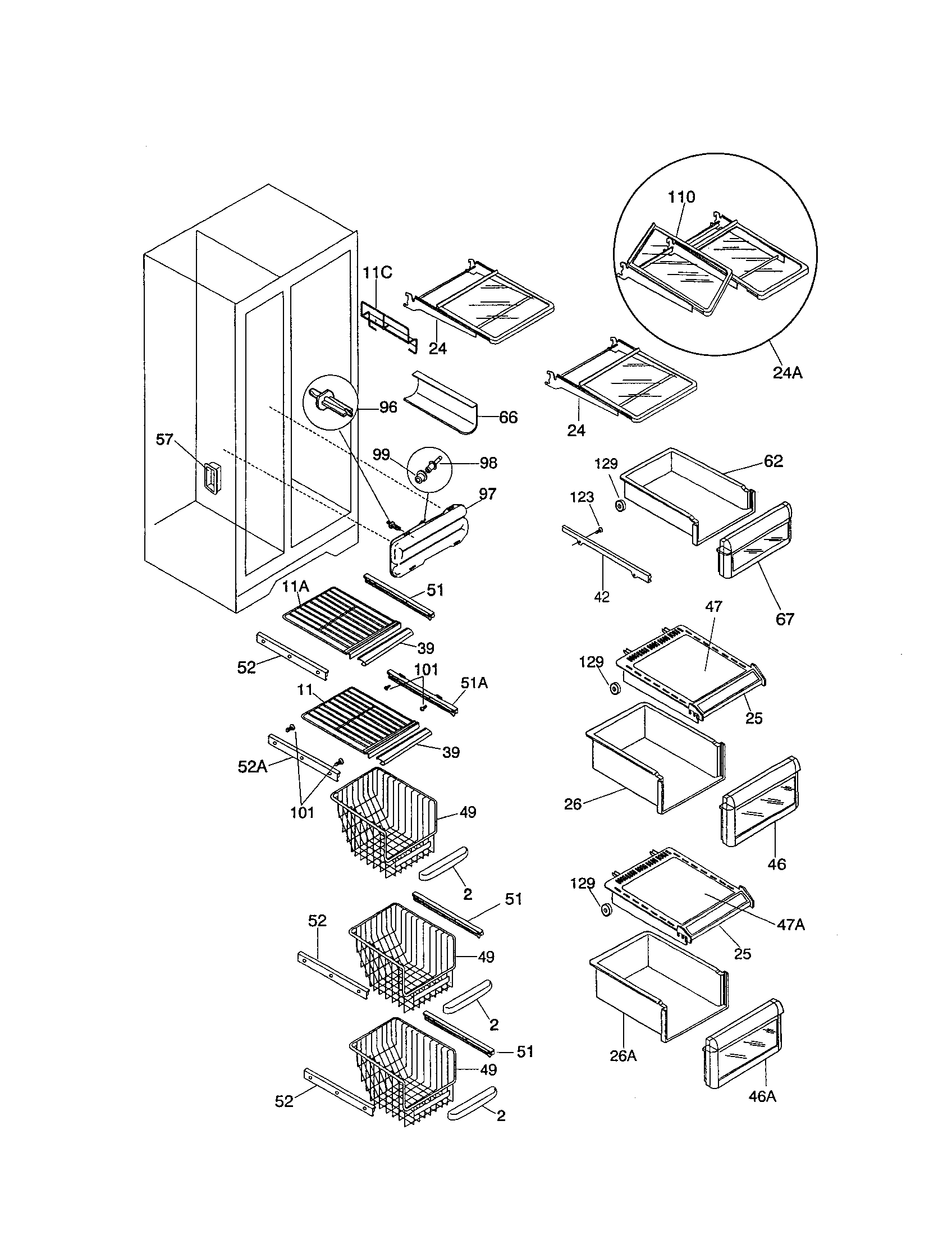 Frigidaire FRS26ZGGB4 shelves diagram