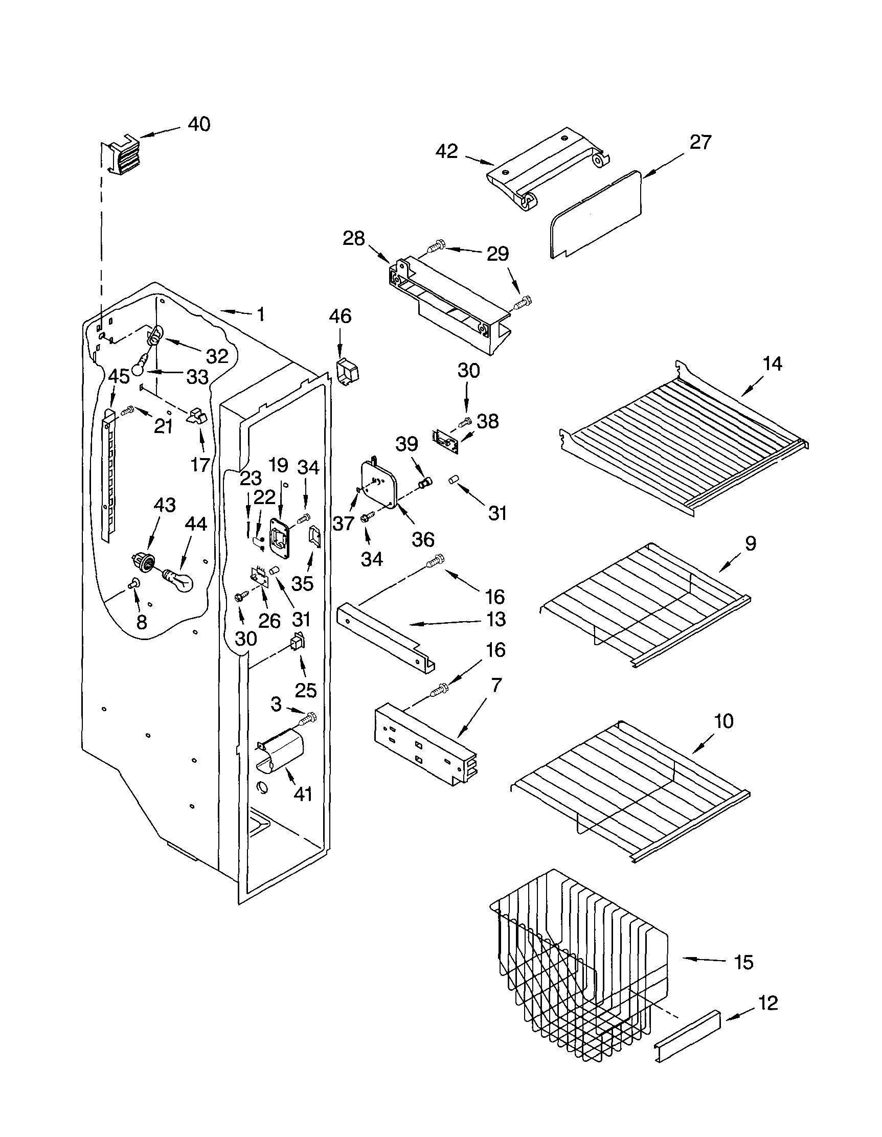 Kenmore 10651552102 freezer liner diagram