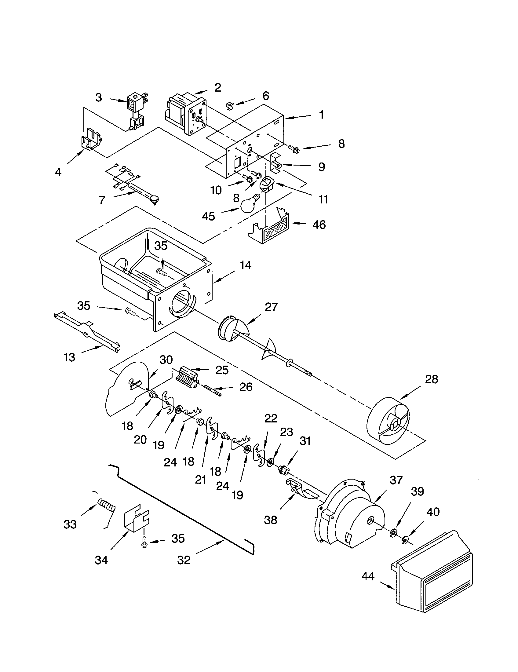 Kenmore 10652284201 motor and ice container diagram