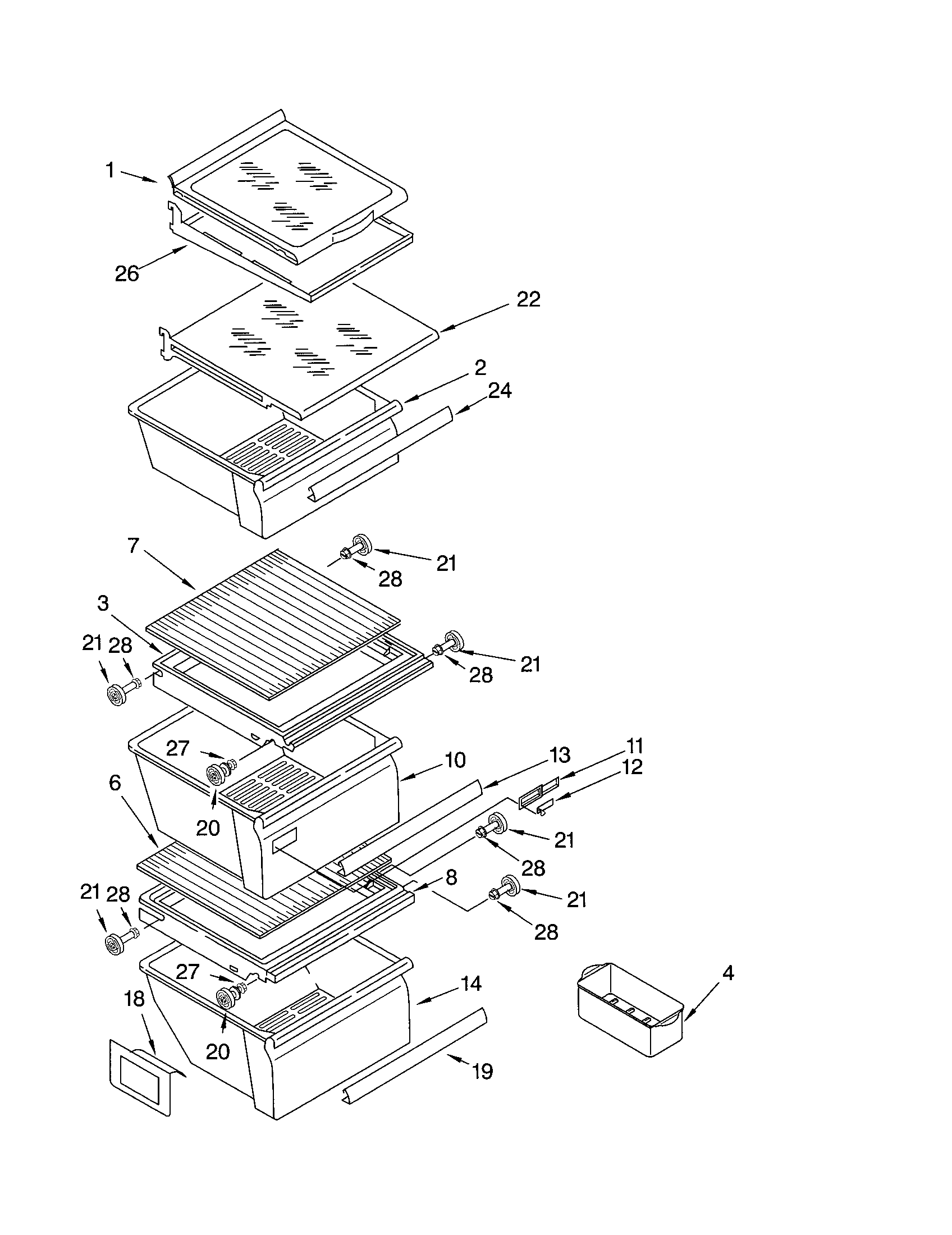 Kenmore 10651254102 refrigerator shelf diagram
