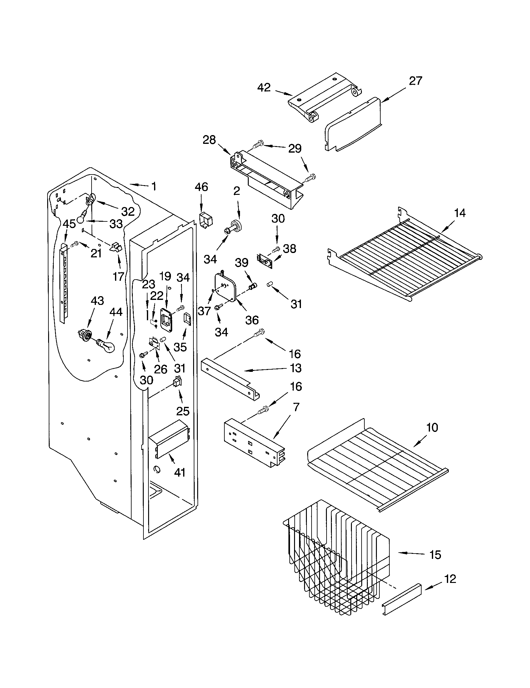 Kenmore 10651254102 freezer liner diagram