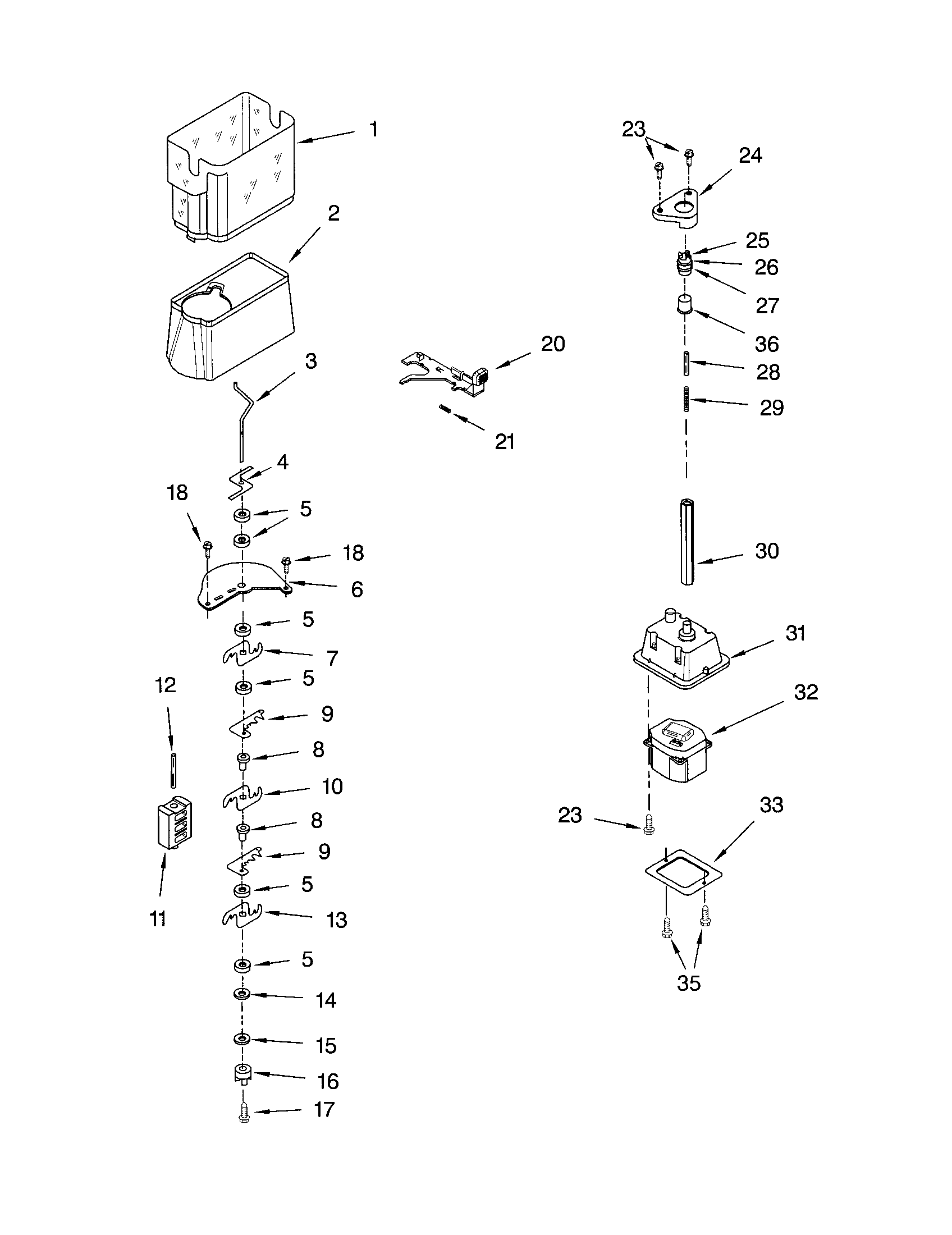 Kenmore 10651254102 motor and ice container diagram