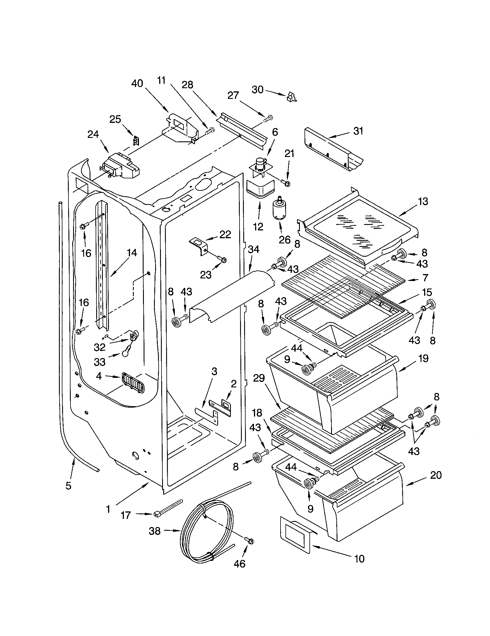 Kenmore 10650534101 refrigerator liner diagram