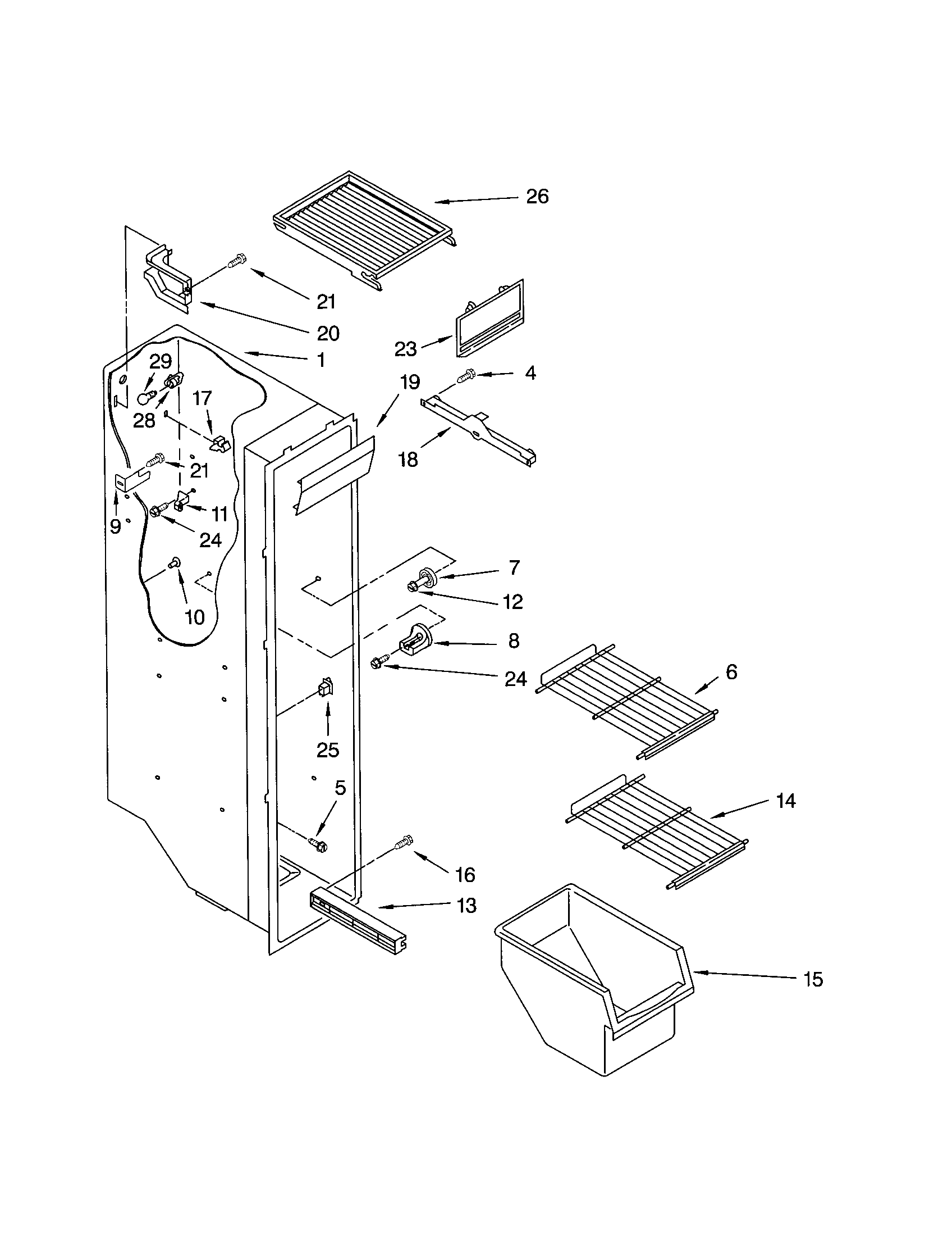 Kenmore 10650534101 freezer liner diagram