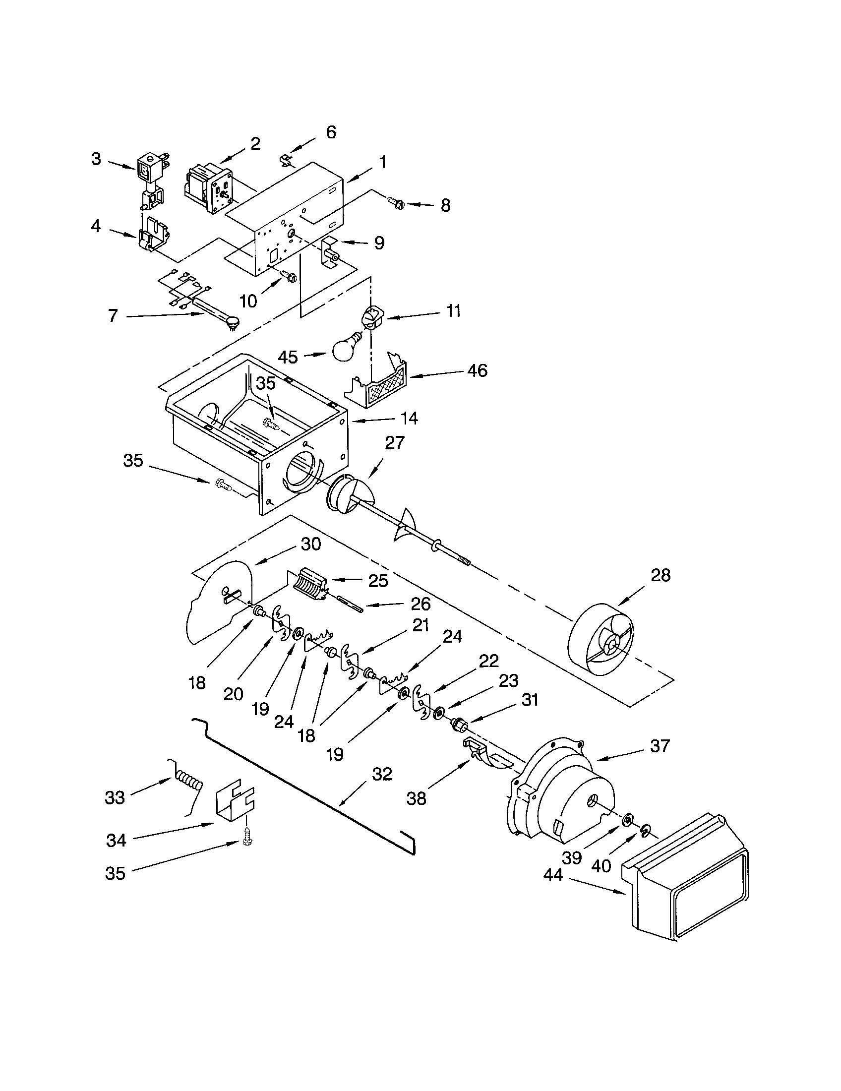 Kenmore 10650534101 motor and ice container diagram