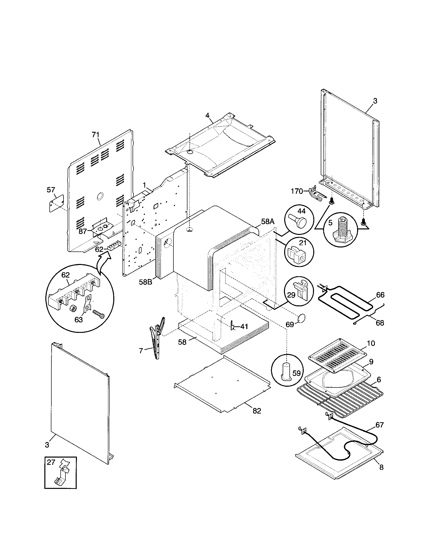 Frigidaire FEF305PHDA body diagram