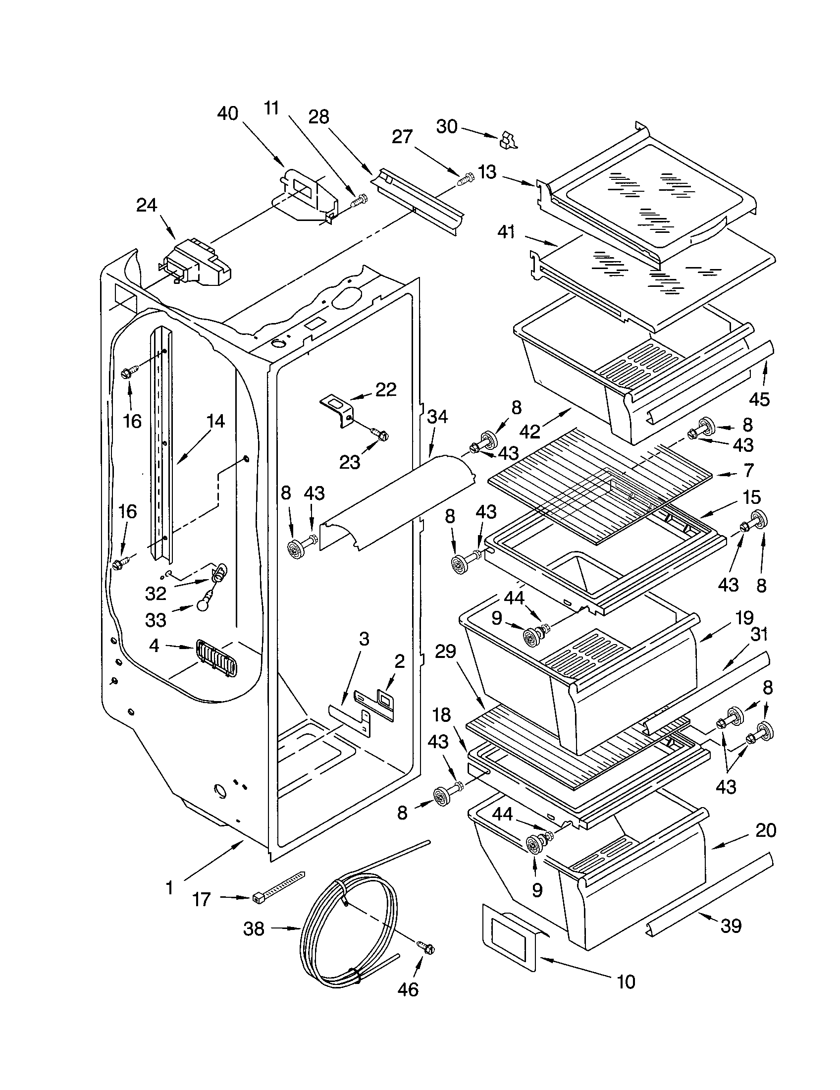 Kenmore 10651574200 refrigerator liner diagram