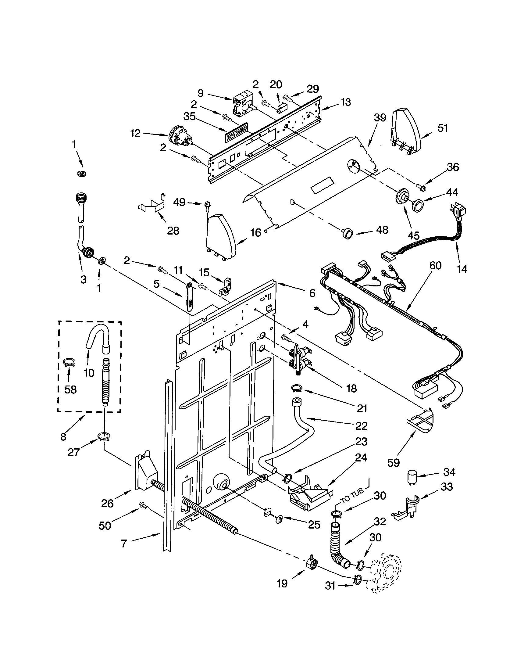 Whirlpool 7MLSC9545JQ2 controls and rear panel diagram