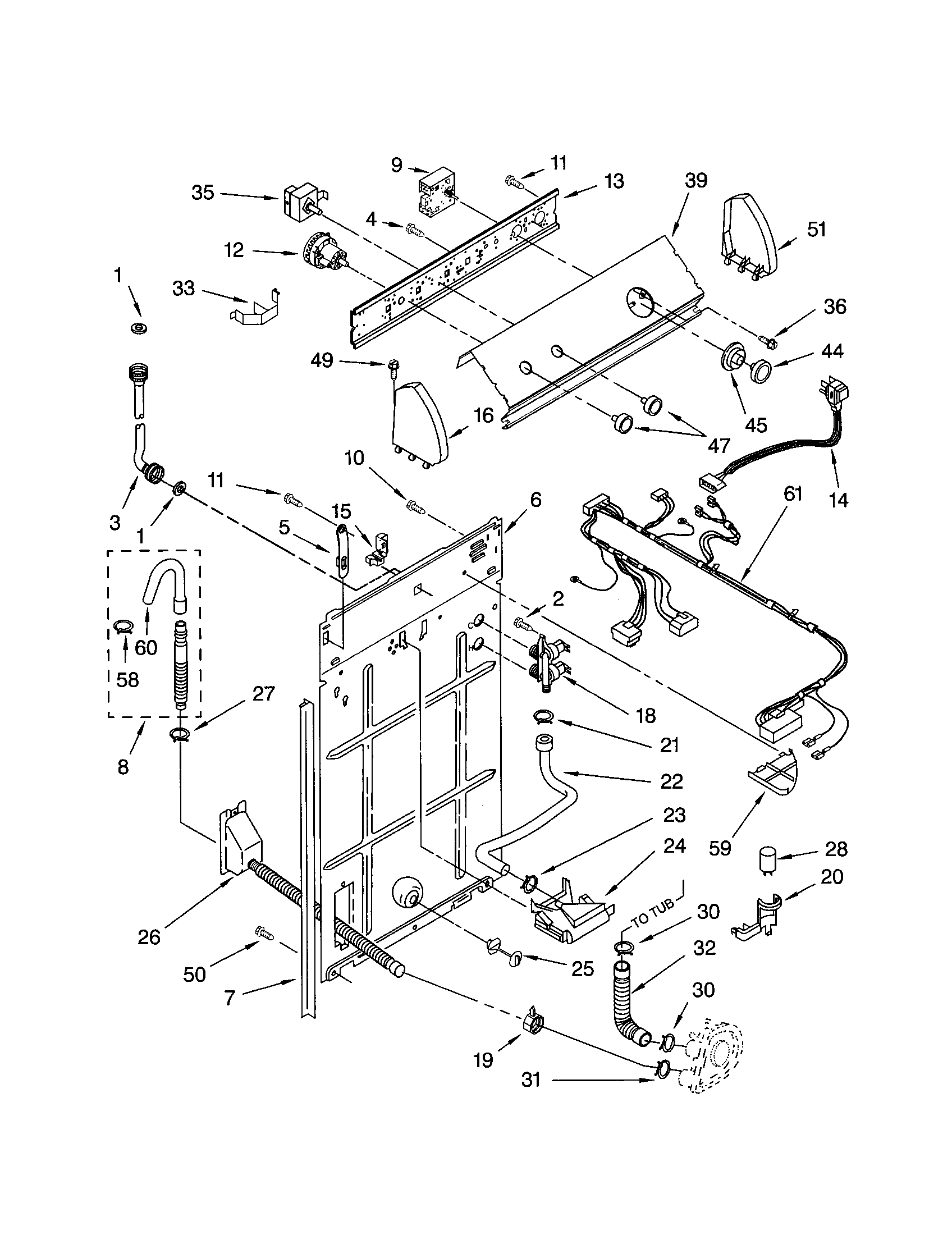 Whirlpool 7MLSR6232JQ1 controls and rear panel diagram