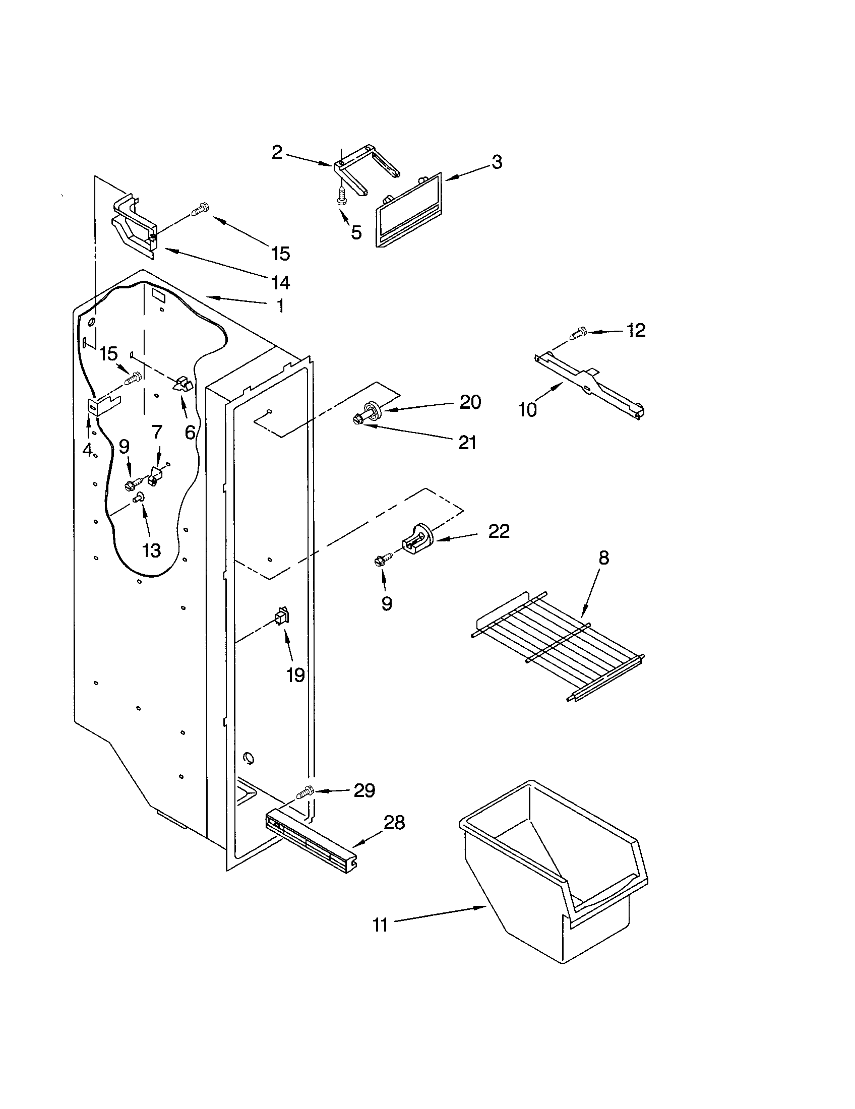 Kenmore 10651272200 freezer liner diagram