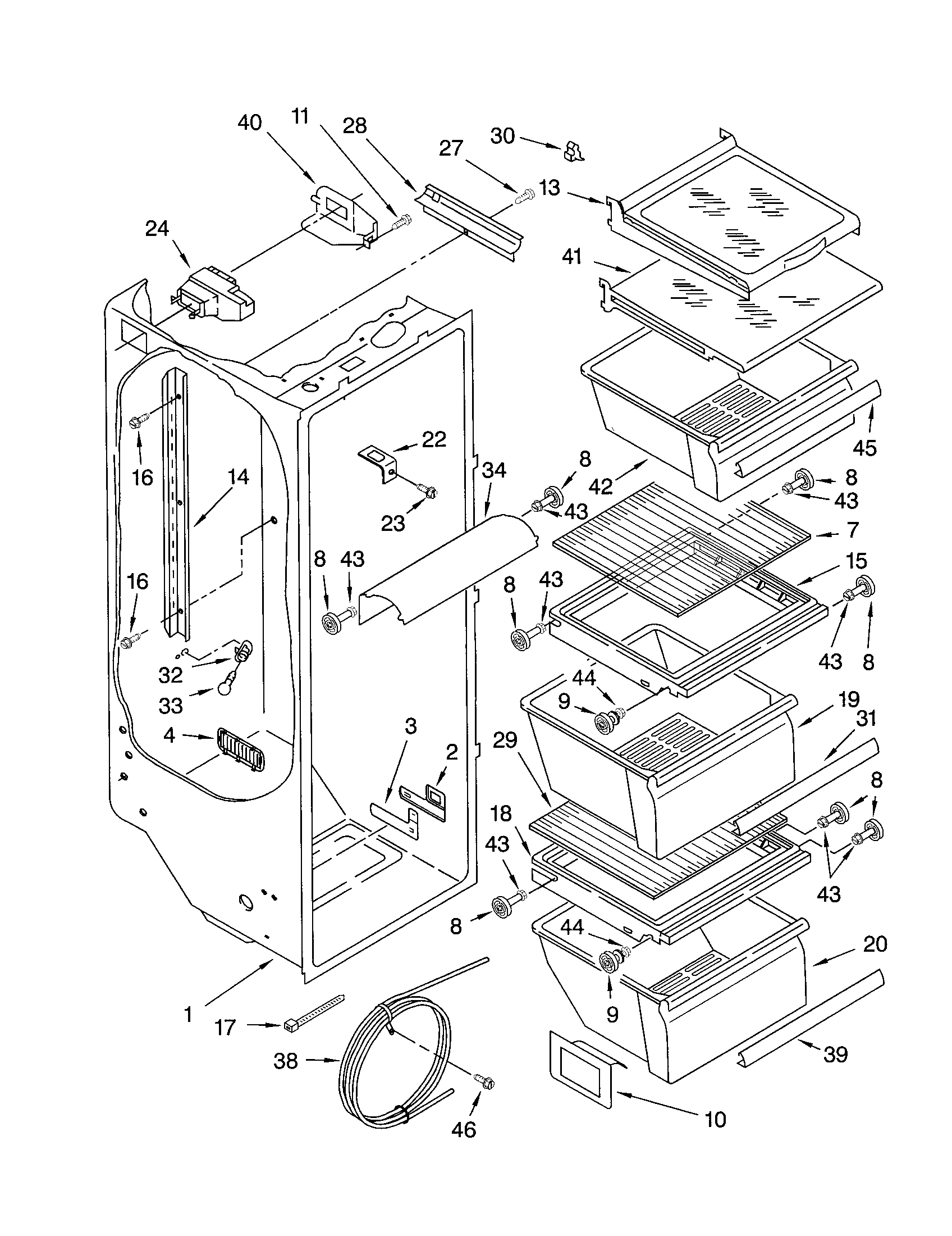 Kenmore 10651512101 refrigerator liner diagram