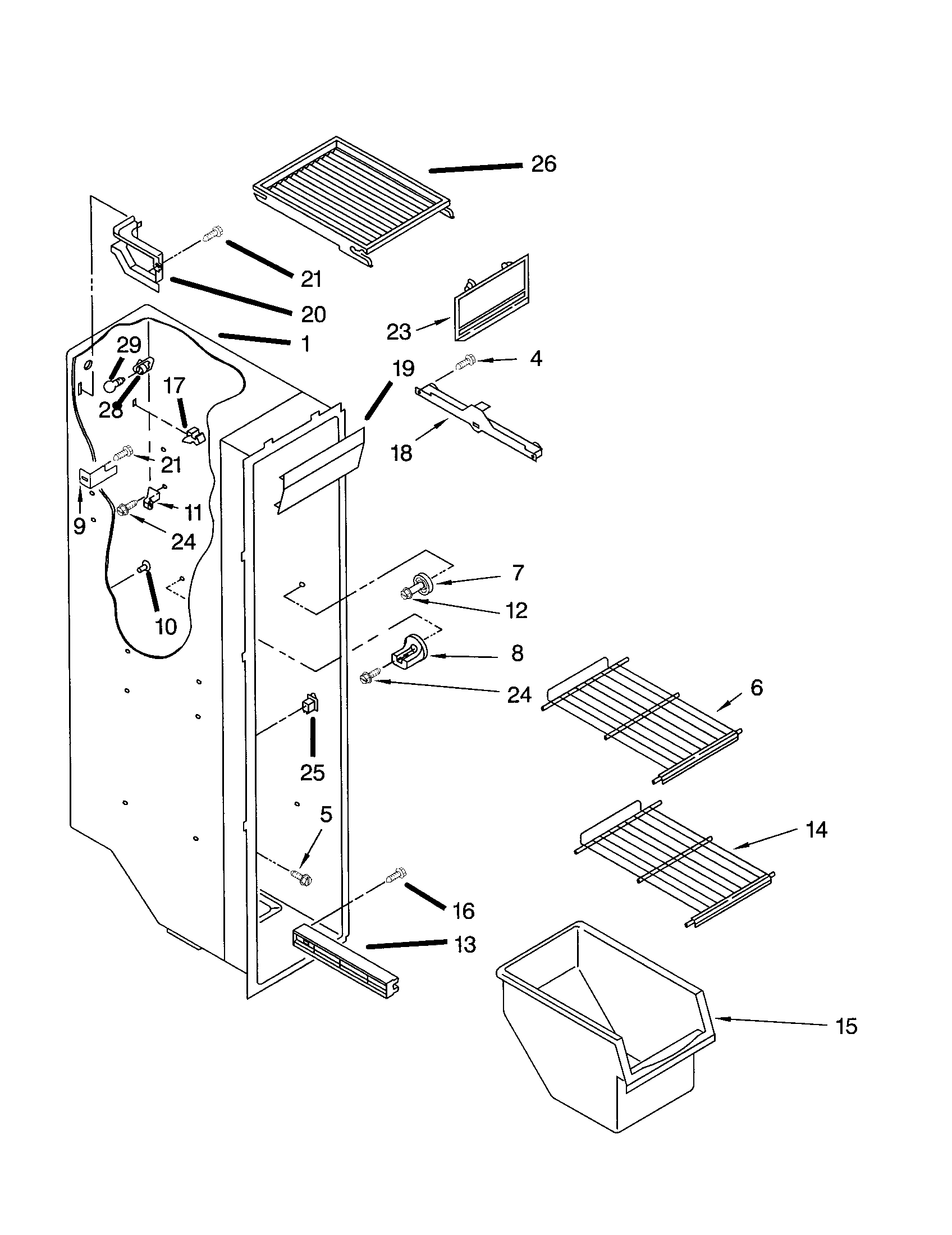 Kenmore 10651512101 freezer liner diagram