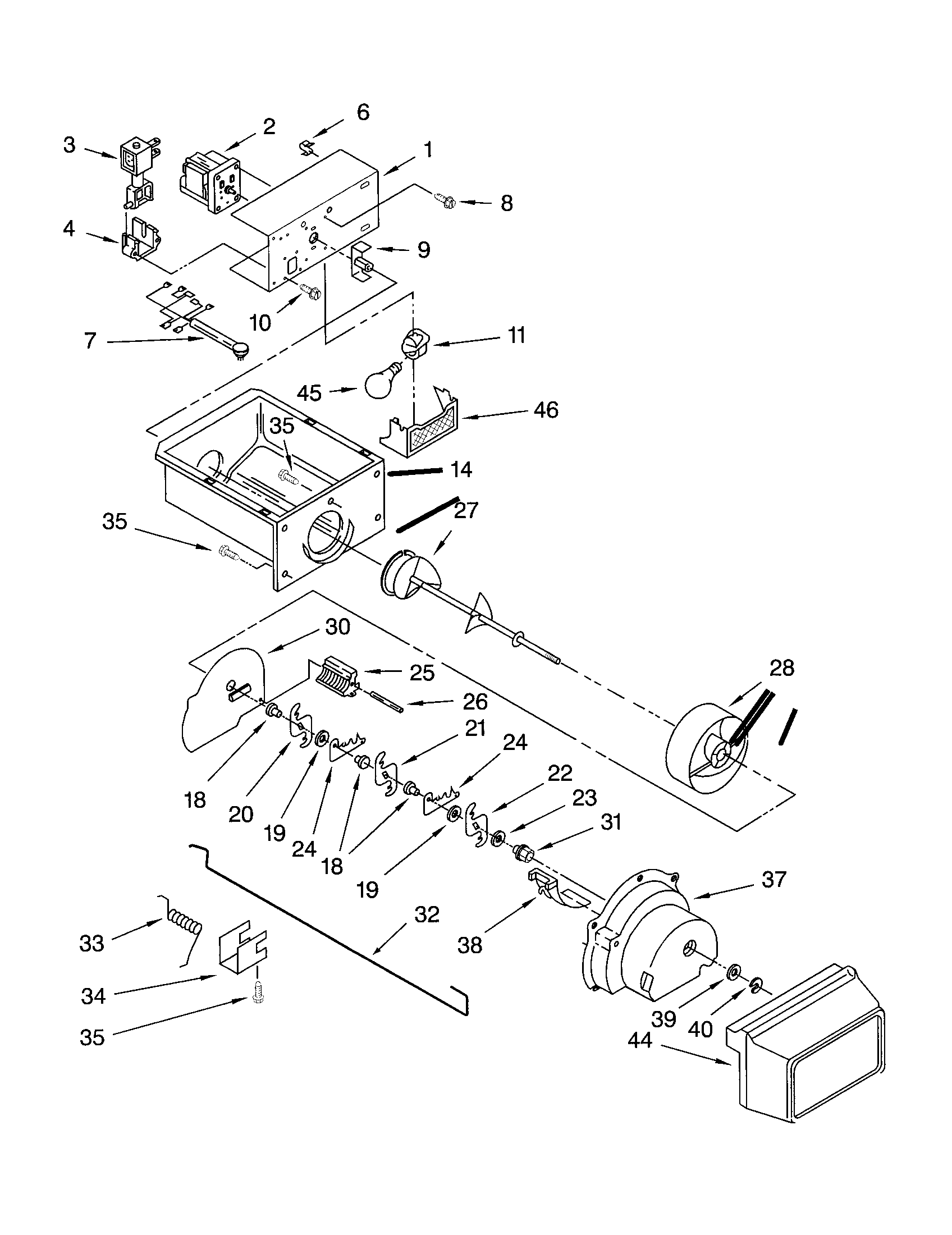 Kenmore 10651512101 motor and ice container diagram