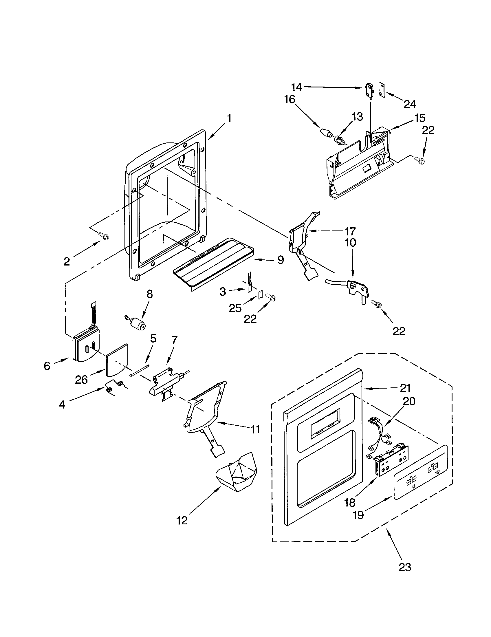 Kenmore 10651512101 dispenser front diagram