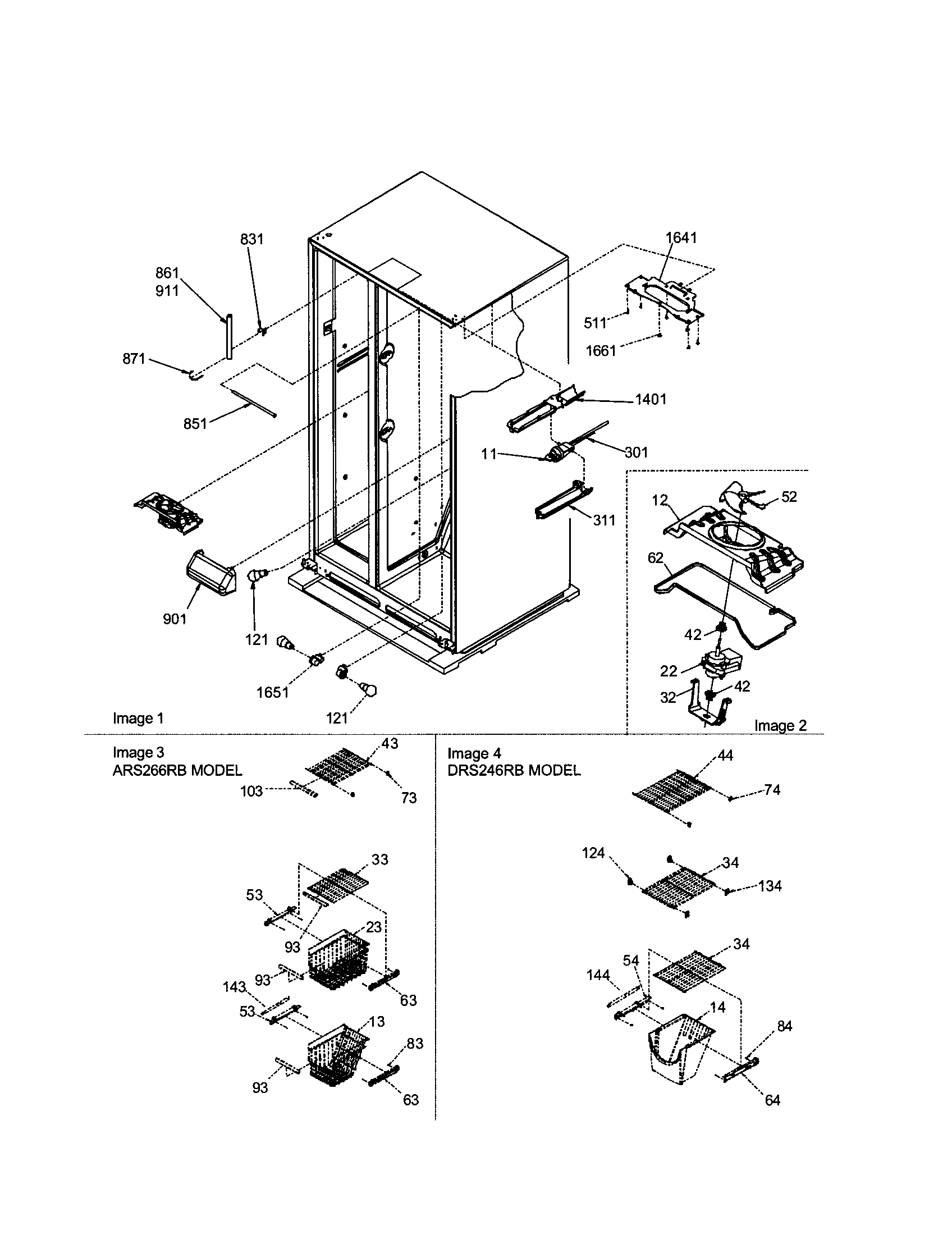 Amana ARS266RBB-PARS266RBB0 freezer shelving/filter/fan motor diagram