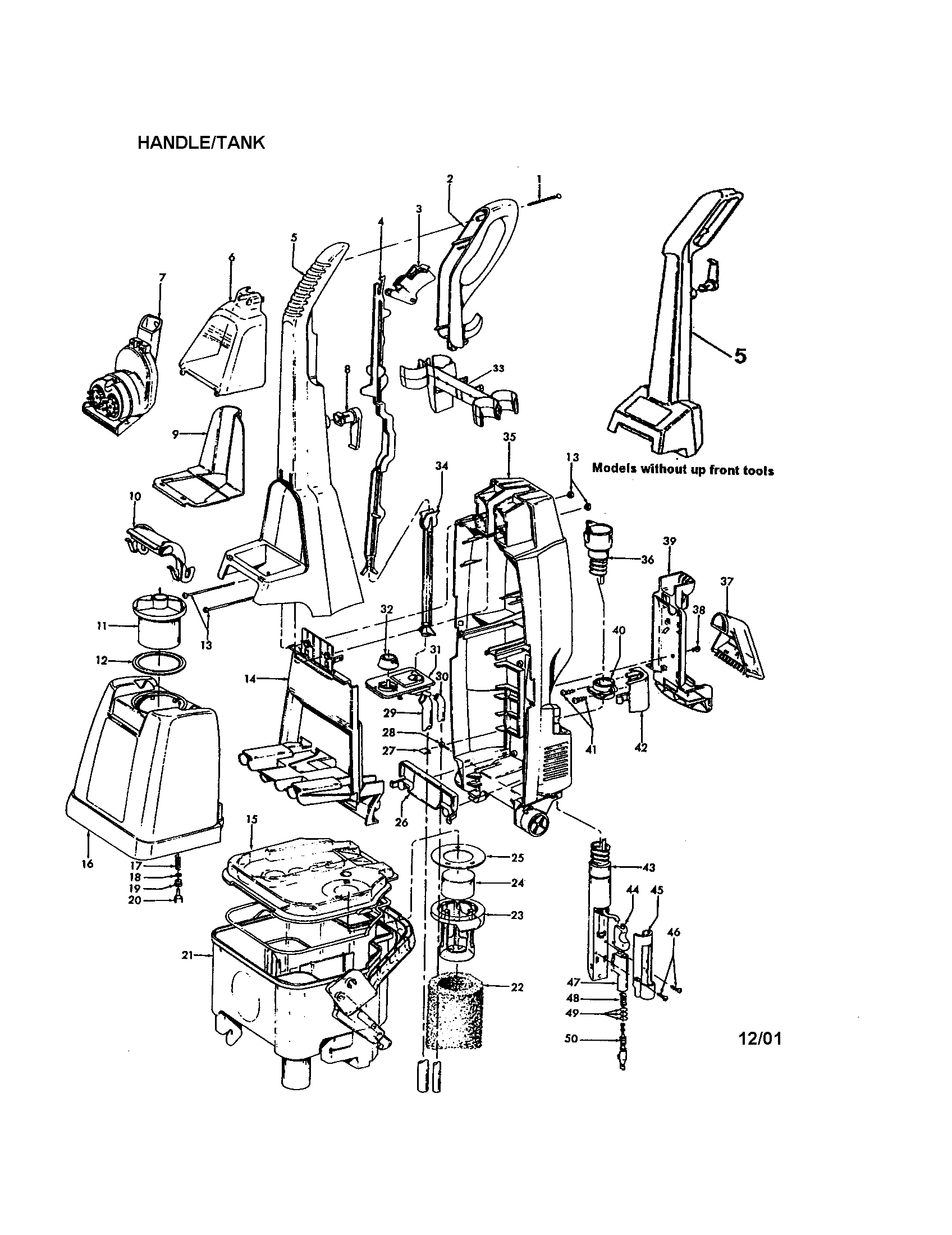 Hoover F5874-900 handle/recovery tank diagram