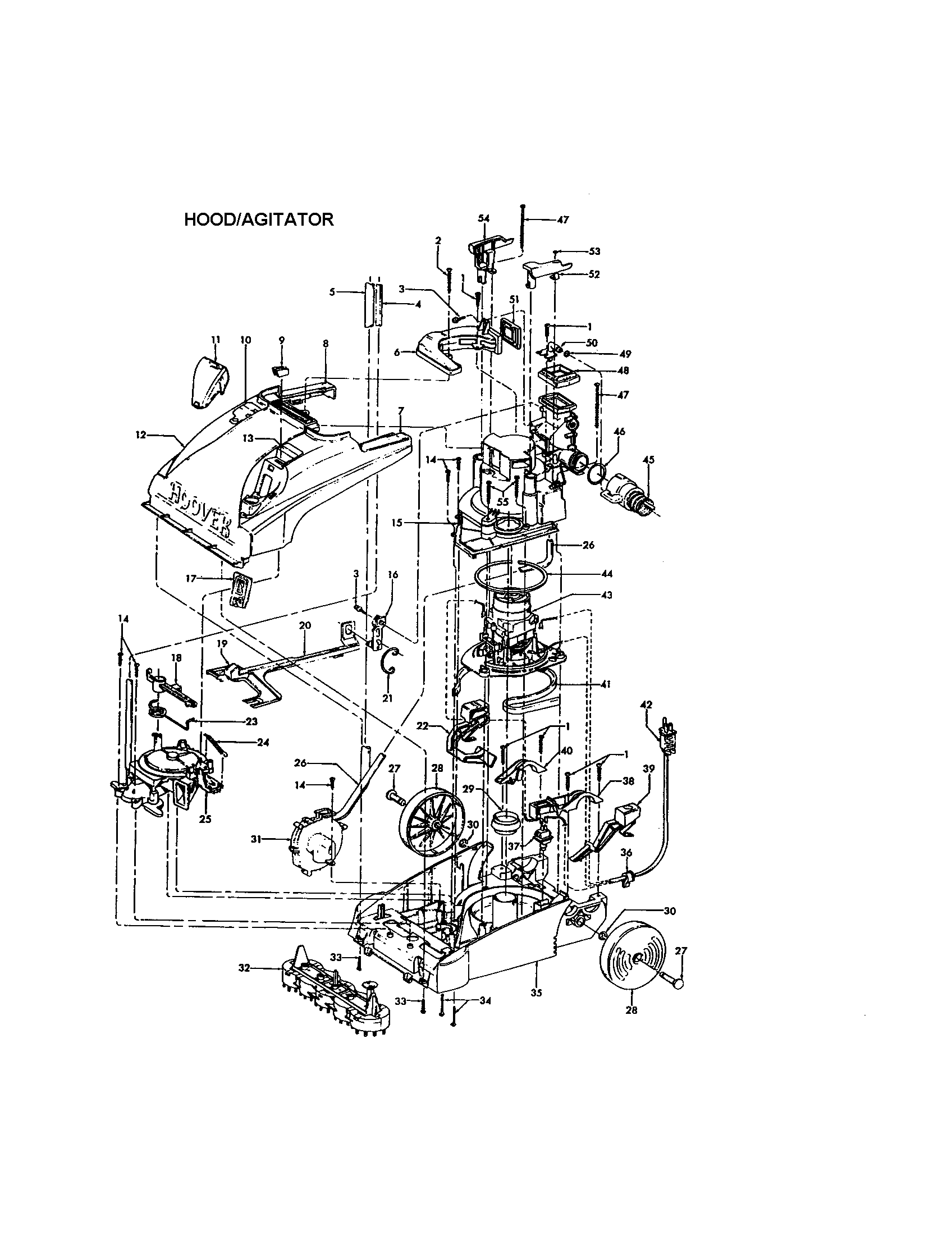 Hoover F5874-900 hood/agitator diagram