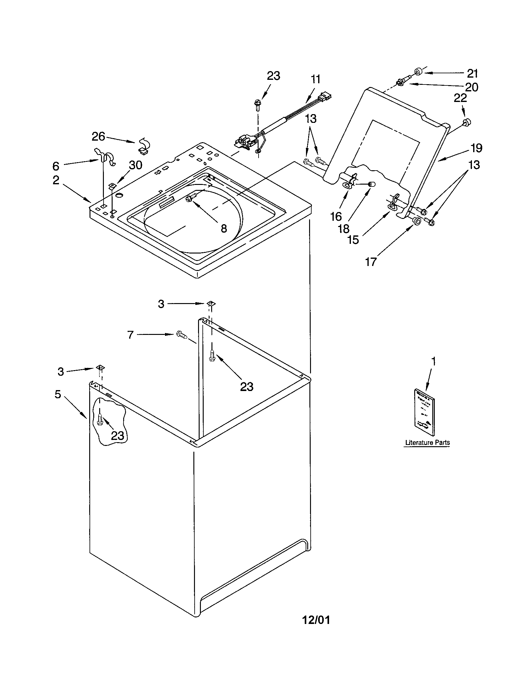 Kenmore 11013212200 top and cabinet diagram