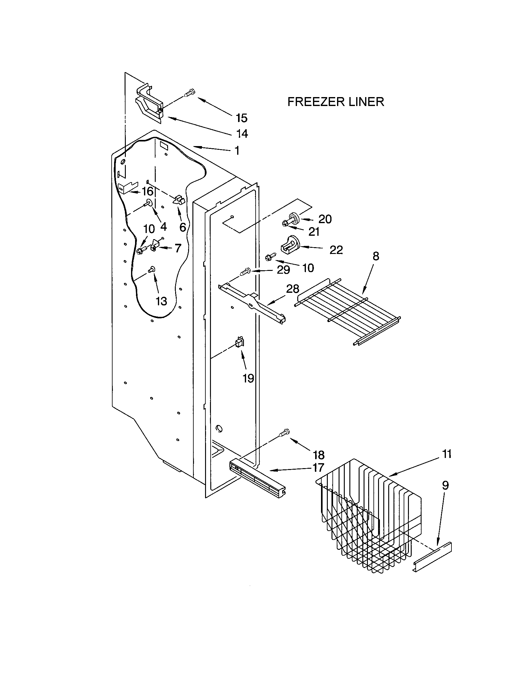 Kenmore 10652224101 freezer liner diagram